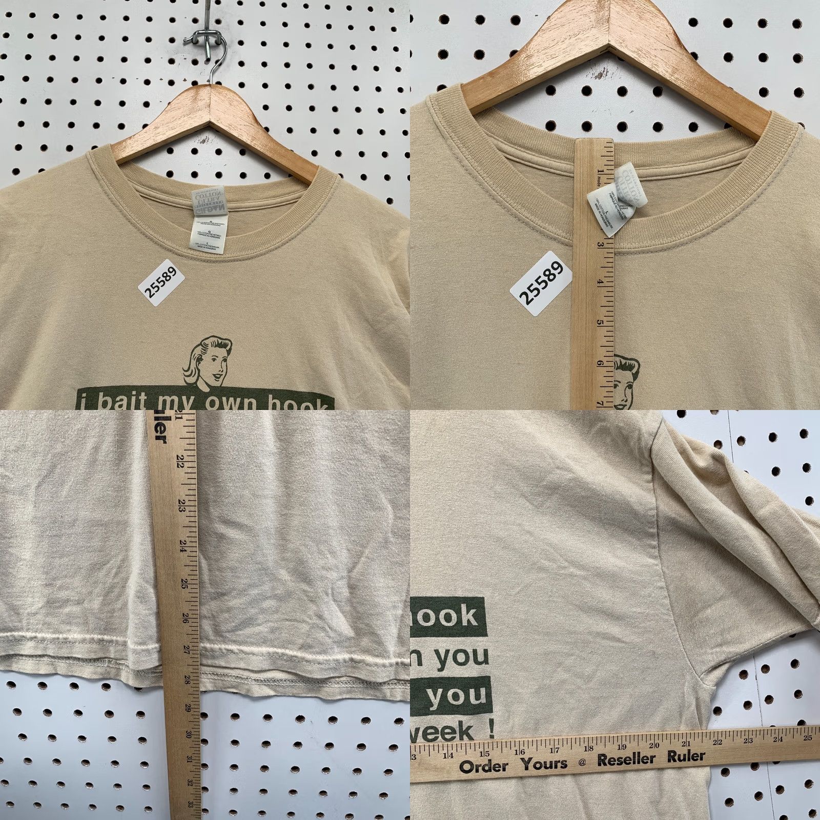 Gildan Vintage Y2k Fishing Shirt Tan Funny Bait Quote Adult Large Outdoors 22x28.5 Size US L / EU 52-54 / 3 - 8 Thumbnail