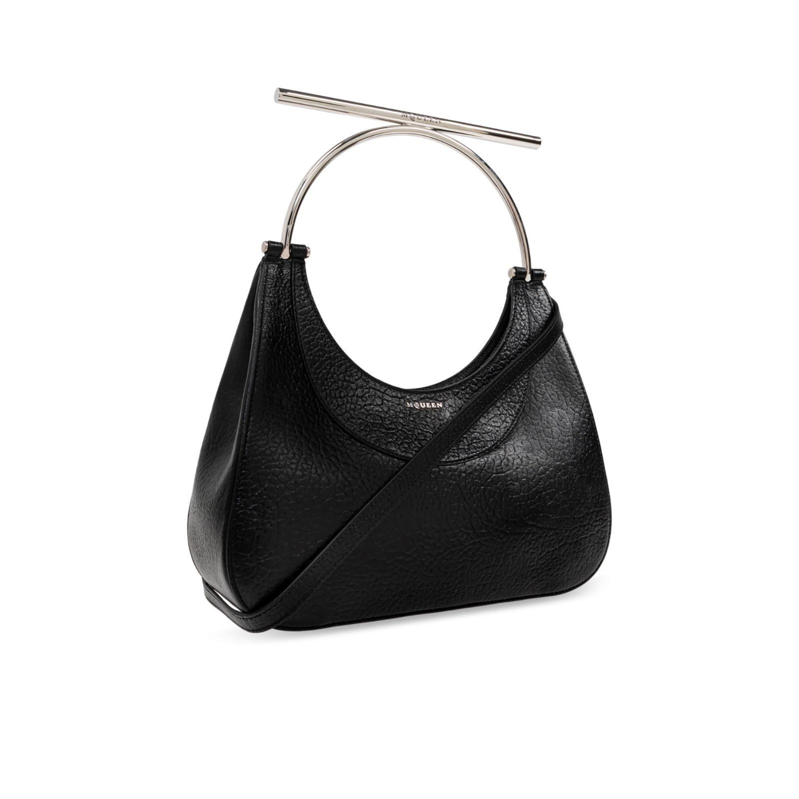 Alexander McQueen ALEXANDER MCQUEEN Metal Ring Handle Black Grained Leather Sh Size ONE SIZE - 3 Thumbnail