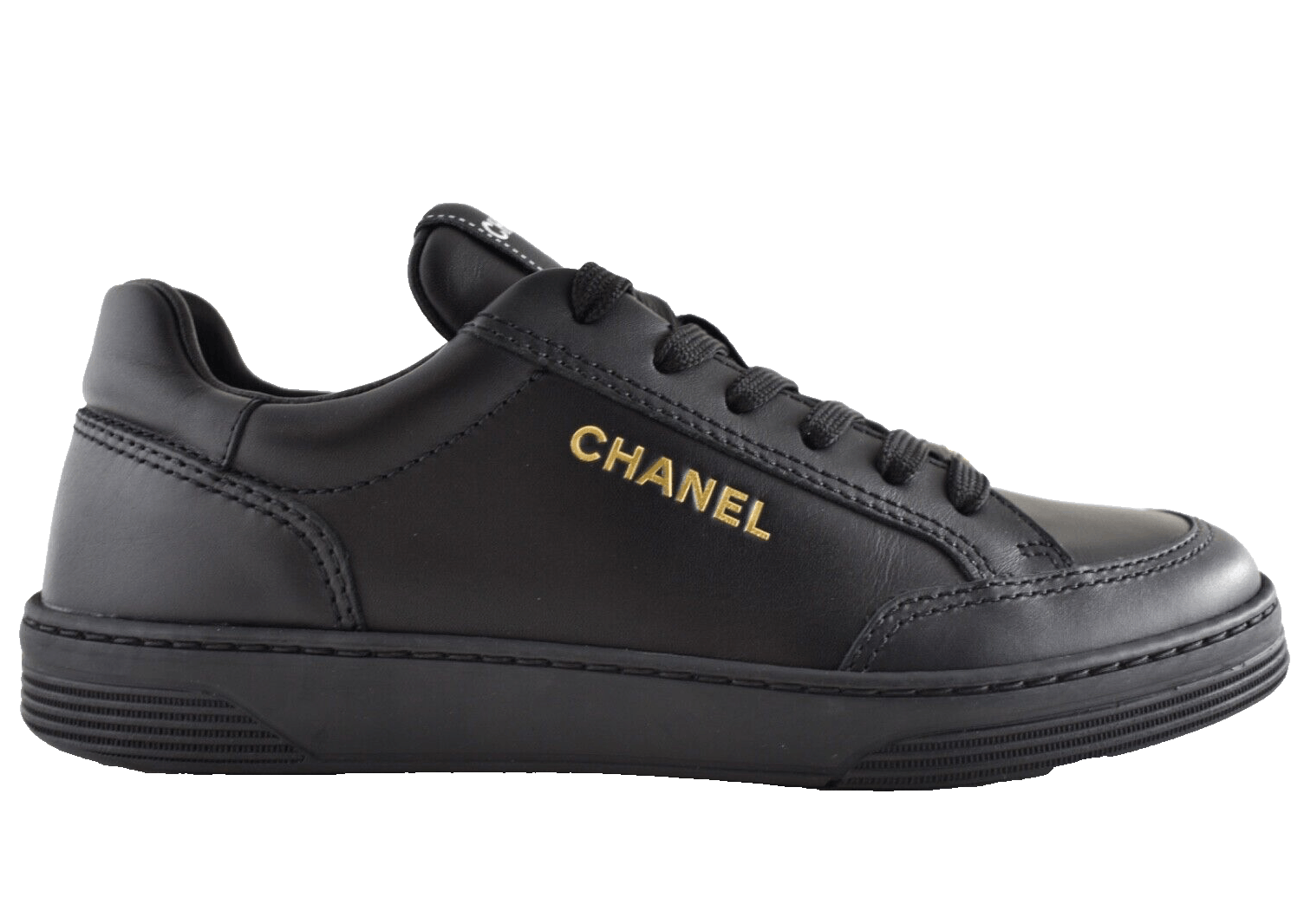 Chanel 23A Leather Gold CC Logo Flat Trainer Sneaker 37