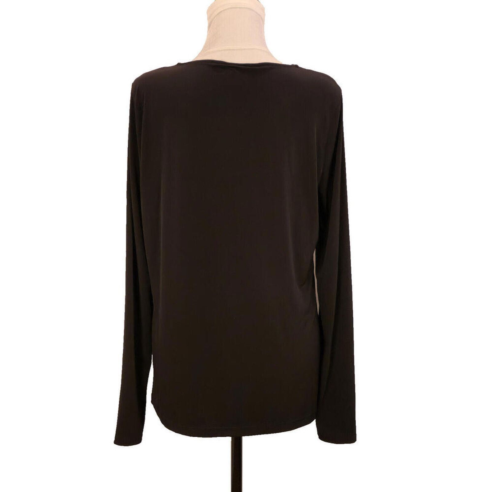 Liz Claiborne Liz Claiborne Jeweled Black Blouse LT Tall Long Sleeve Top Size L / US 10 / IT 46 - 5 Thumbnail