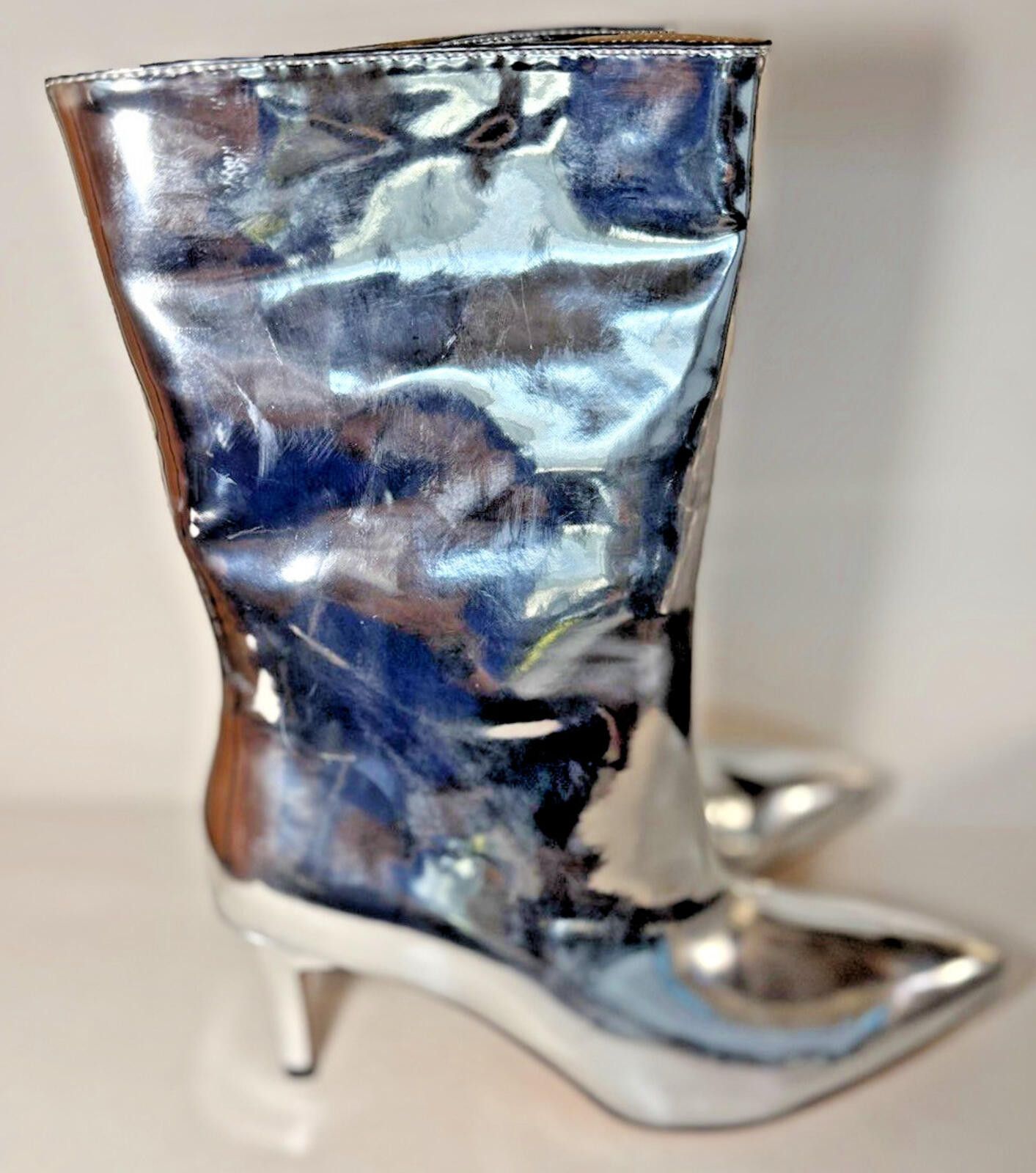 Other Haotianano Silver Metallic Ankle Boots Mirror Pointed Toe Size US 8.5 / IT 38.5 - 3 Thumbnail