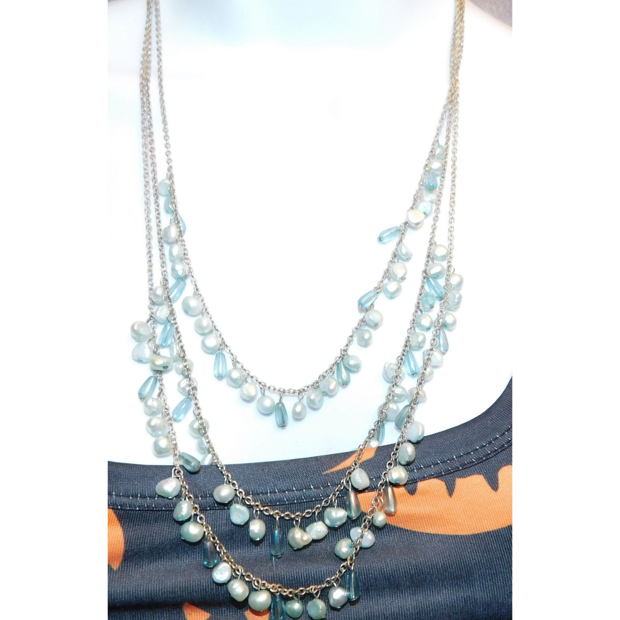 Other Whimsical Light Blue Pearl Beaded Layered Necklace Size ONE SIZE - 1 Thumbnail