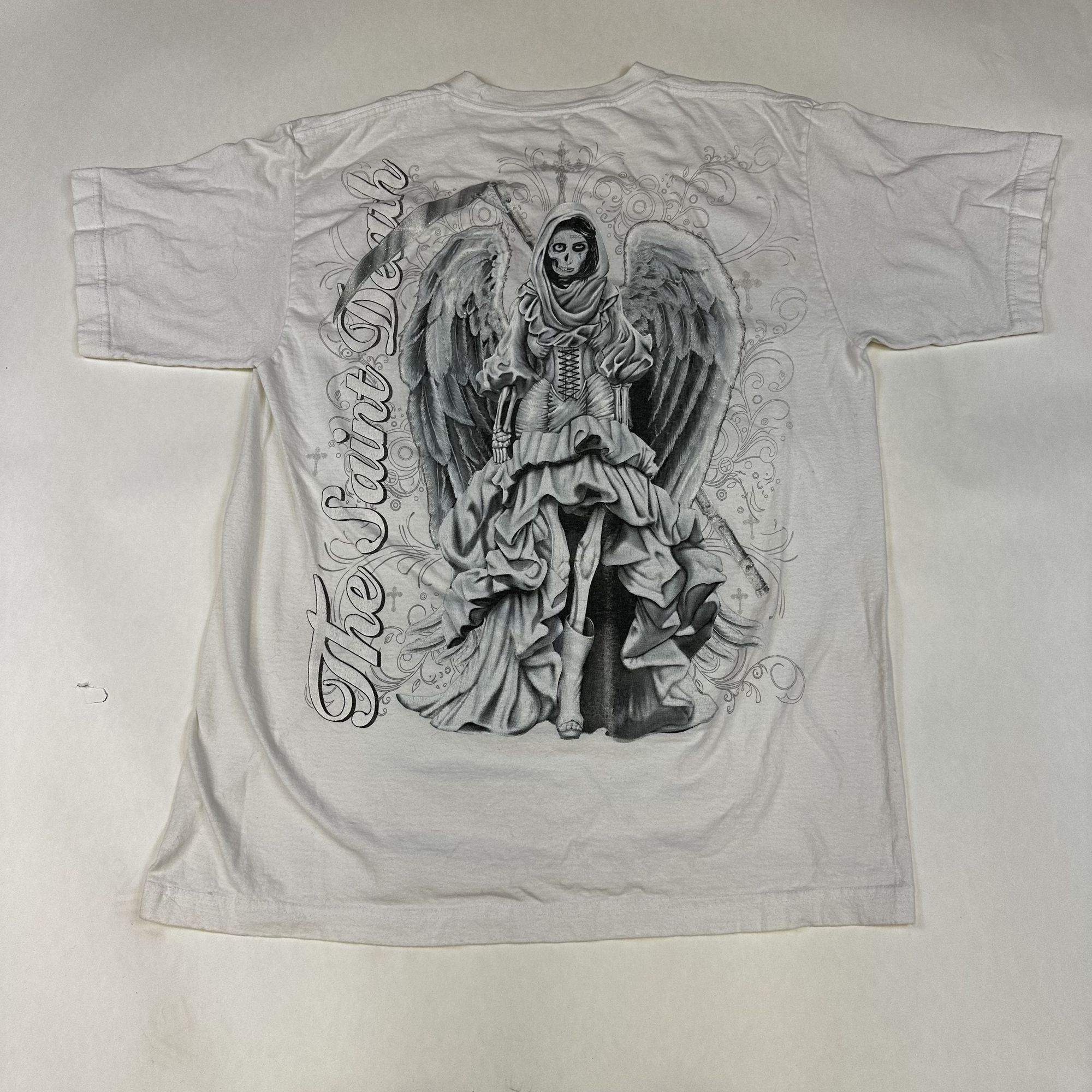 Gildan The Saint Death Graphic T-Shirt White Short Sleeve Cotton Un Size US XL / EU 56 / 4 - 2 Thumbnail