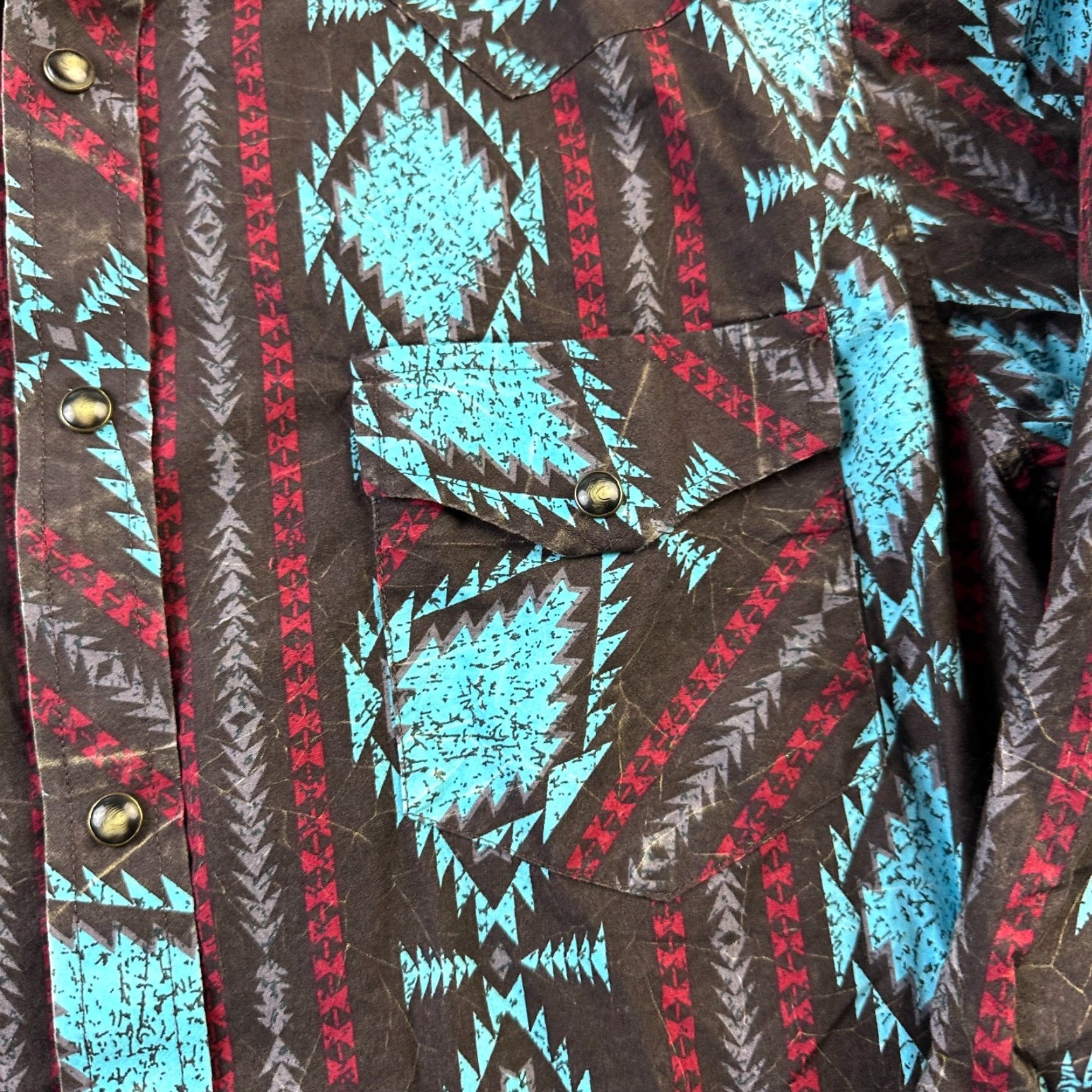Denime Rock & Roll Denim Shirt Mens M Blue Cotton Button-Up Western Geometric Pattern Snap Collar Long Sleeve Casual Southwestern Cowboy Vintage No Size US M / EU 48-50 / 2 - 6 Thumbnail