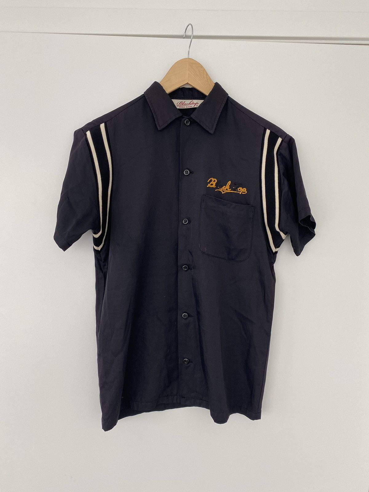 image of Vintage Cable Stitch Souvenir Button Up Short Sleeve in Black, Men's (Size Small)