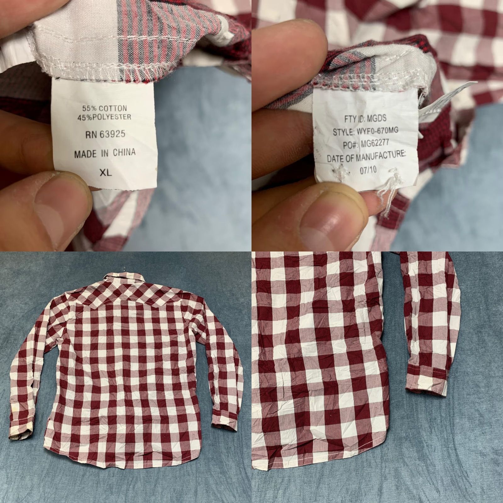 Vintage Retrofit Western Shirt Mens XL White Red Gingham Check Cotton Cowboy Button Up Size US L / EU 52-54 / 3 - 8 Thumbnail