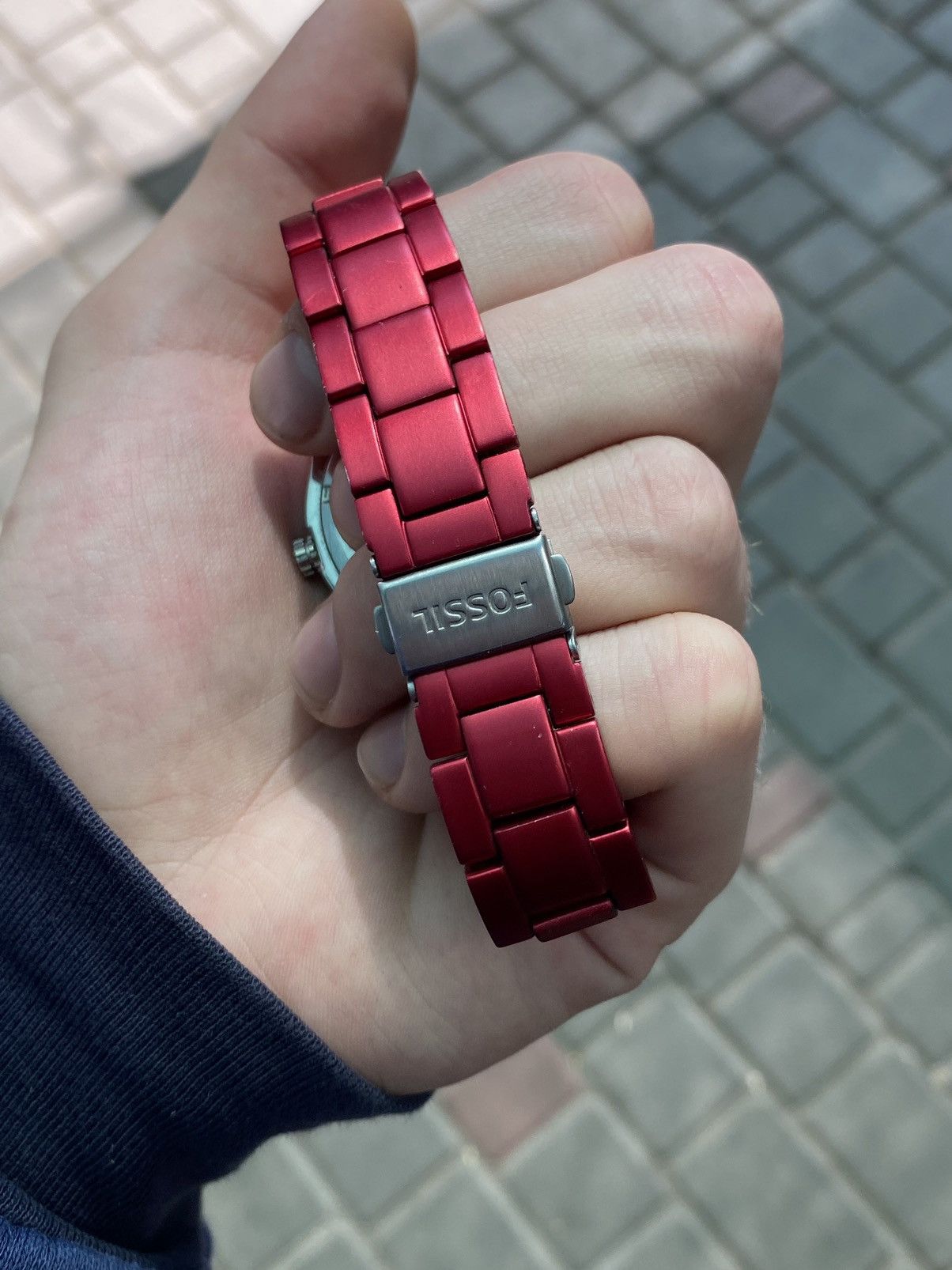 Fossil Fossil Chronograph Red Dial Watch with Metal Strap 38mm Size ONE SIZE - 5 Thumbnail