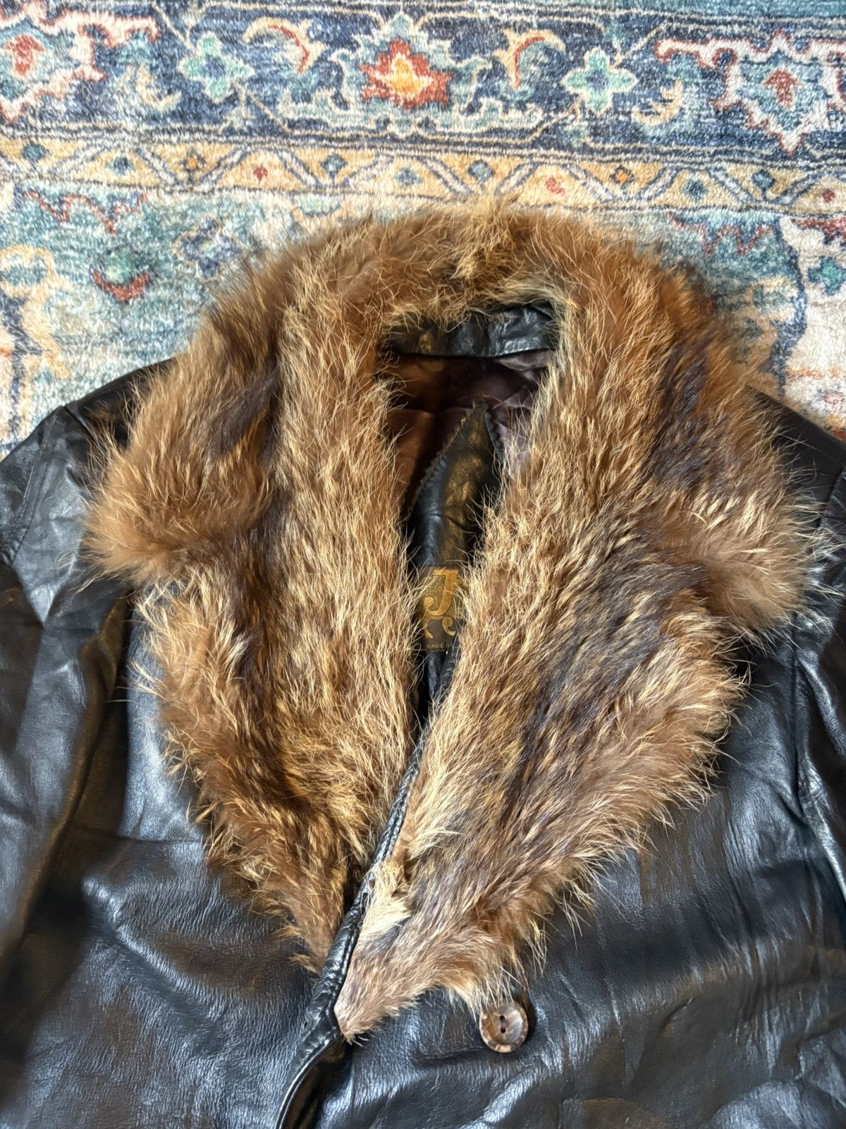 Vintage Vintage 70s JJ Canada Fur Collared Long Leather Trench Coat Size US L / EU 52-54 / 3 - 5 Thumbnail