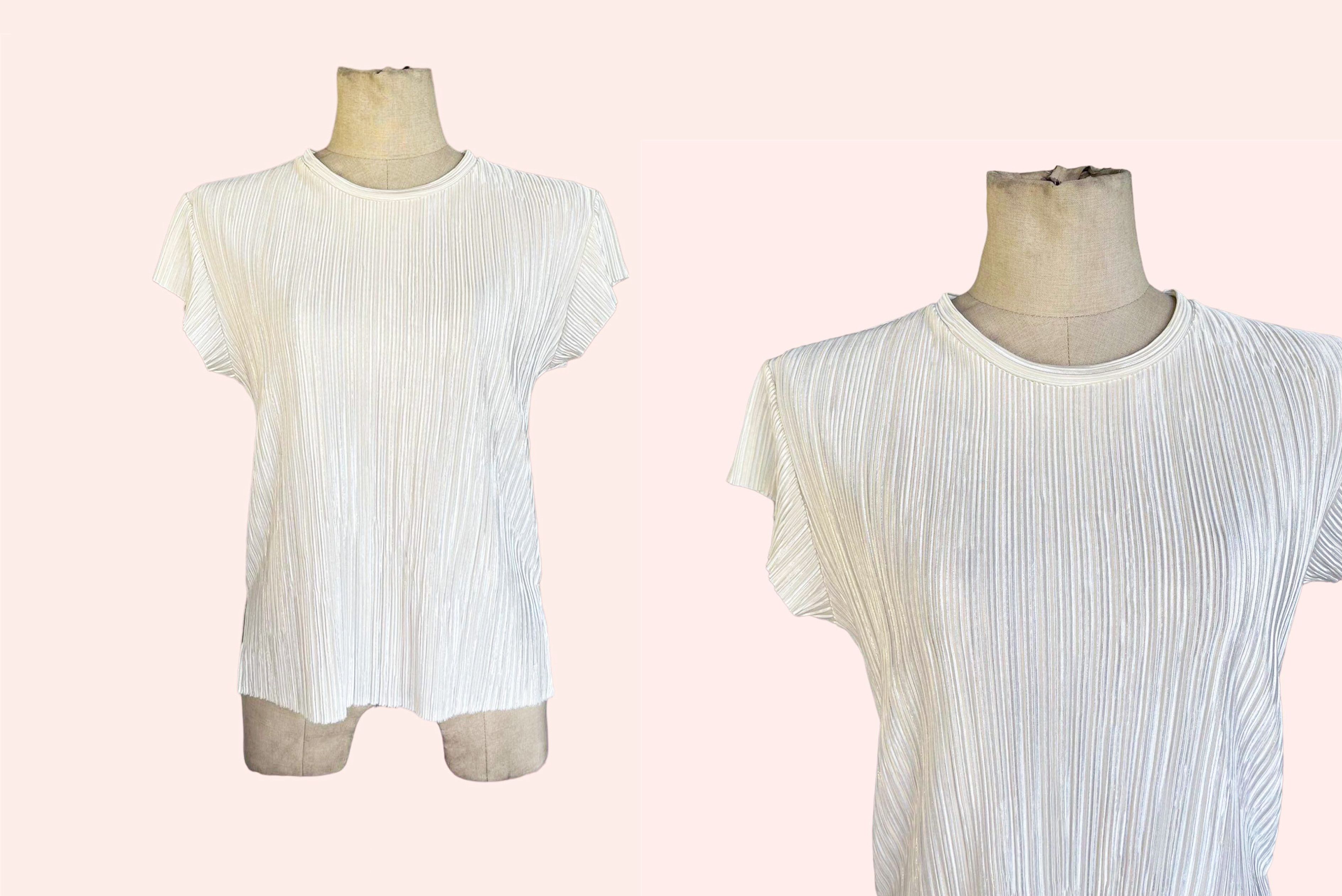 Vintage 90s Y2K Micro Pleat Plissé top, Textured Crinkle Size M / US 6-8 / IT 42-44 - 7 Thumbnail