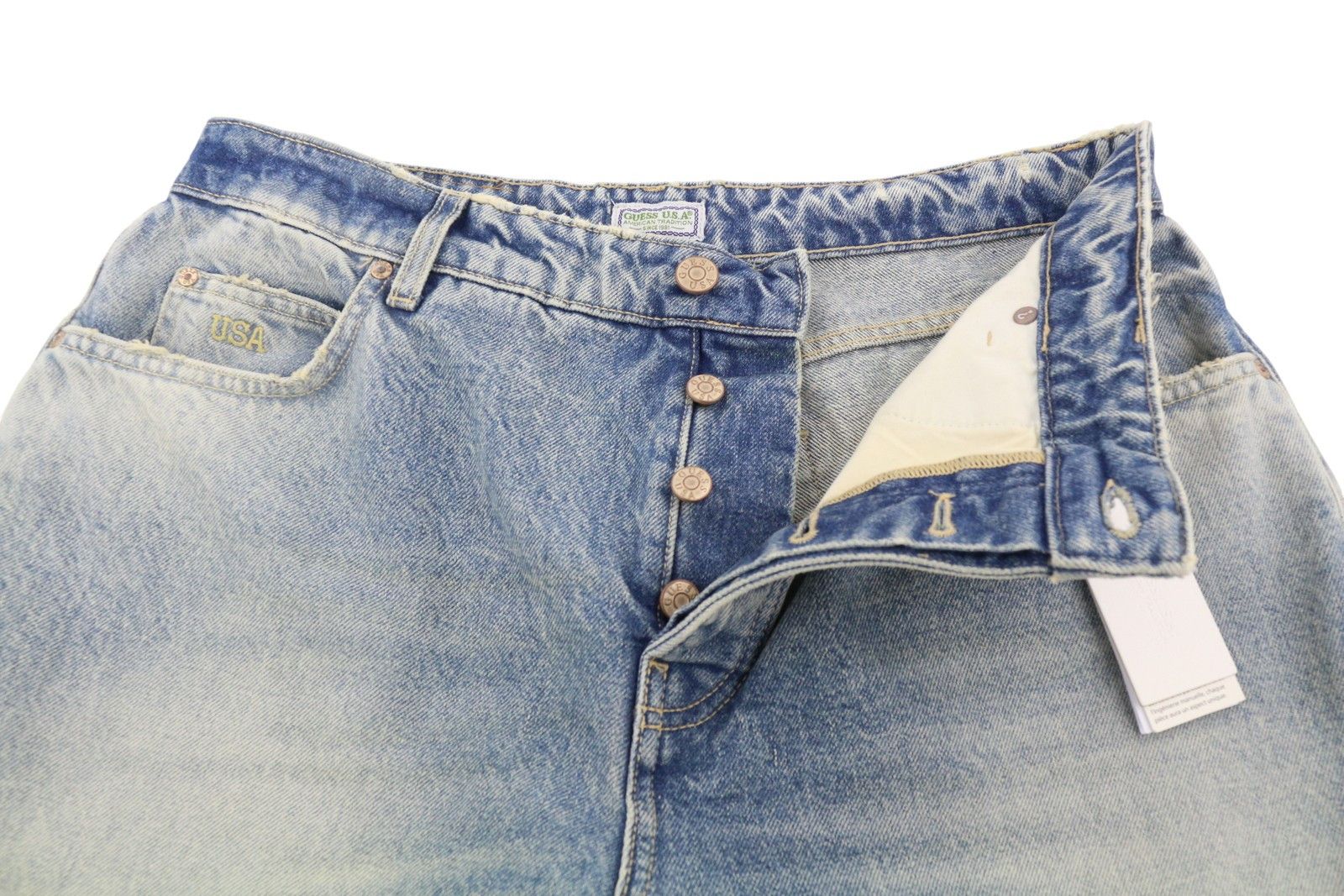 Guess W33 Blue Whiskers Relaxed Button Fly Denim 87826 Size US 33 - 4 Thumbnail