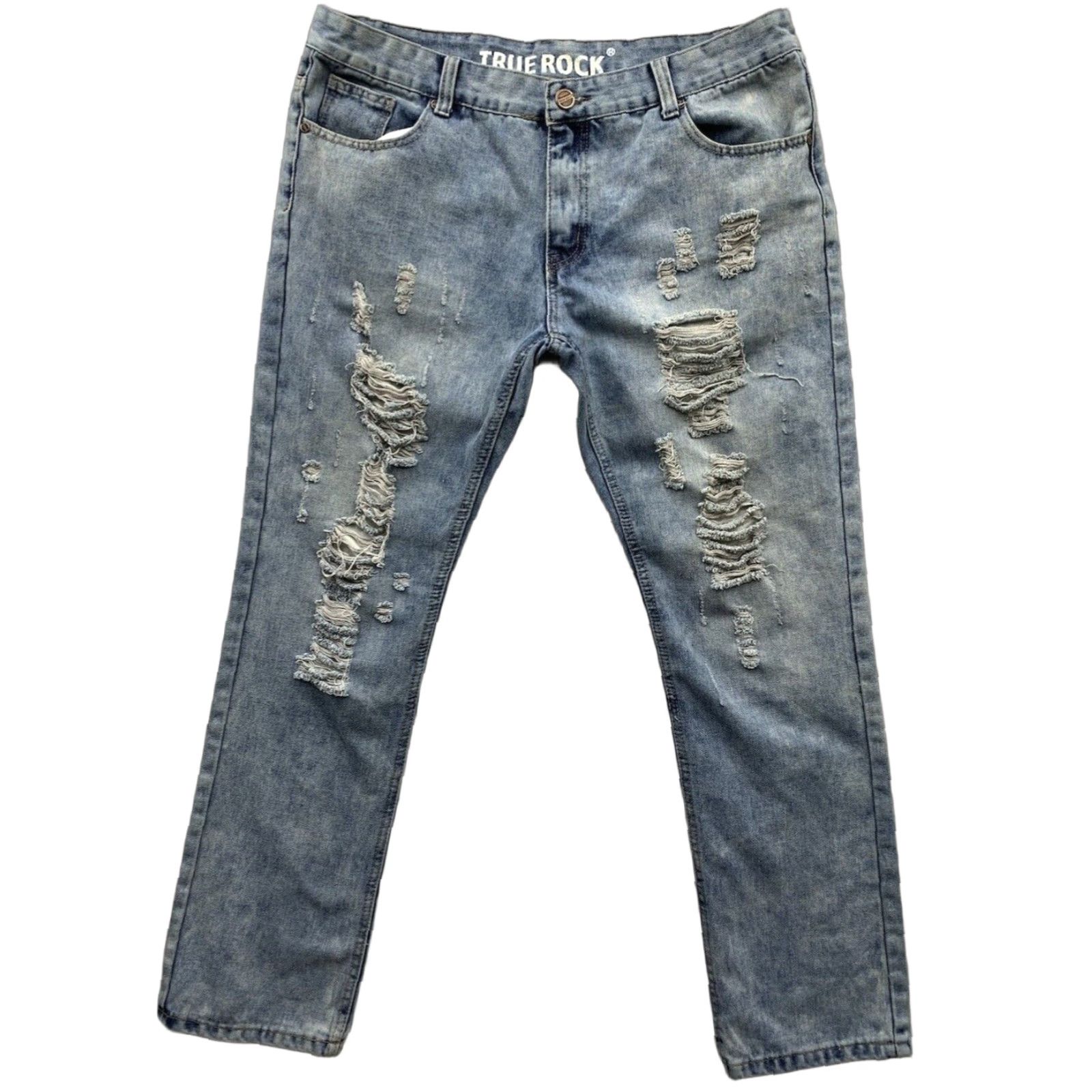 Vintage True Rock Jeans Denim Distressed Destroyed 38 Adult Blue 90s ...