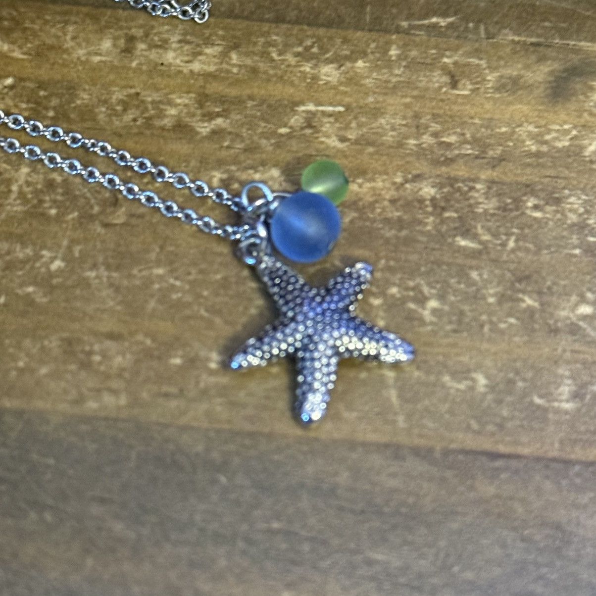 Other Silver tone starfish and sea glass bead charms necklace Size ONE SIZE - 2 Thumbnail