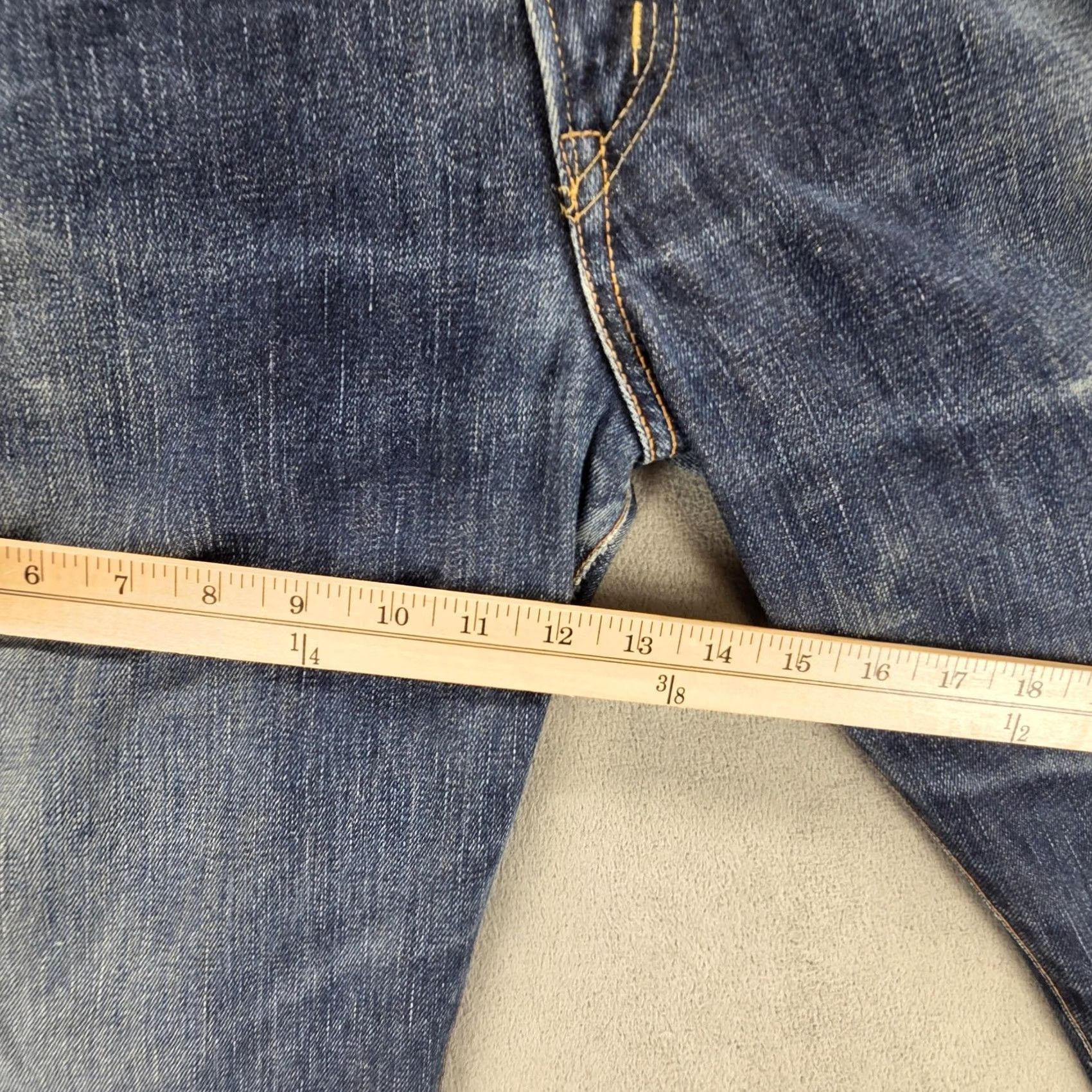 Edwin Edwin Jeans Mens 33x30 Blue Regular Straight 505 Denim Honeycomb Whiskers Fits Size US 33 - 6 Thumbnail