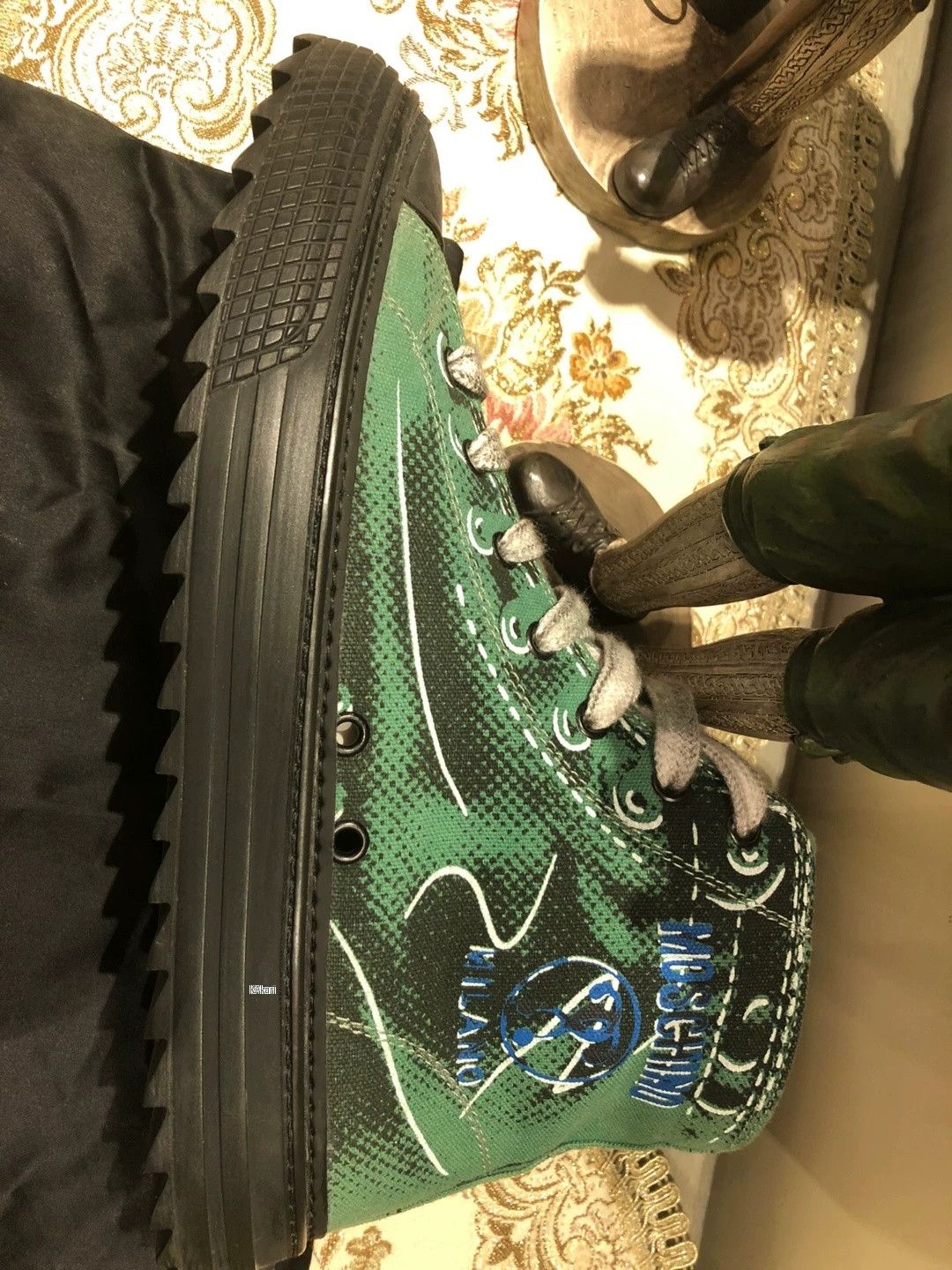 Moschino Moschino Green Printed Canvas High-Top Sneakers Size US 8 / EU 41 - 7 Thumbnail
