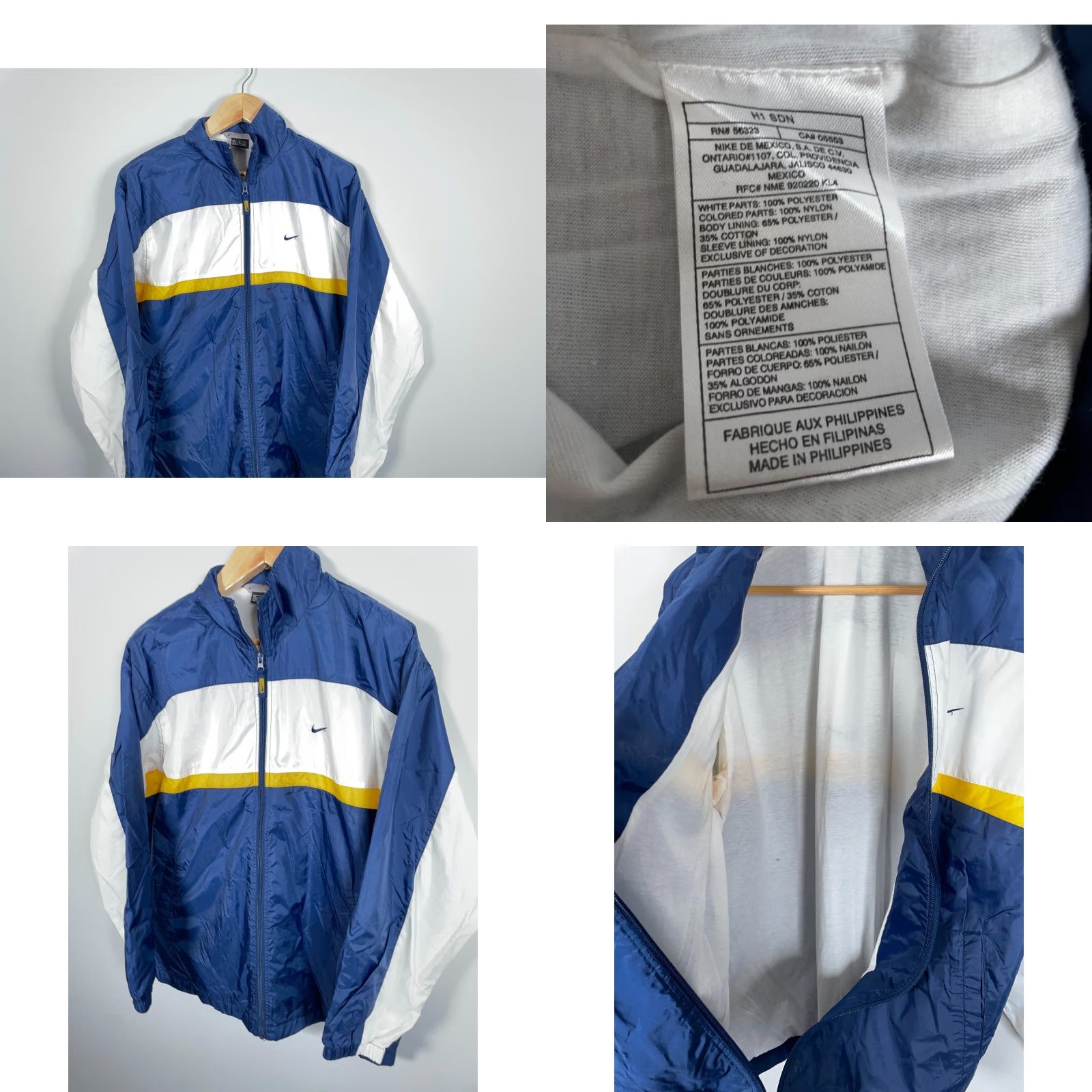Nike VINTAGE Nike Windbreaker Jacket Zip Up Full Zip Lined Striped Nylon Polyester Men M Blue Yellow White 90s Retro Logo Pockets Front Zip Mens Size US M / EU 48-50 / 2 - 8 Thumbnail