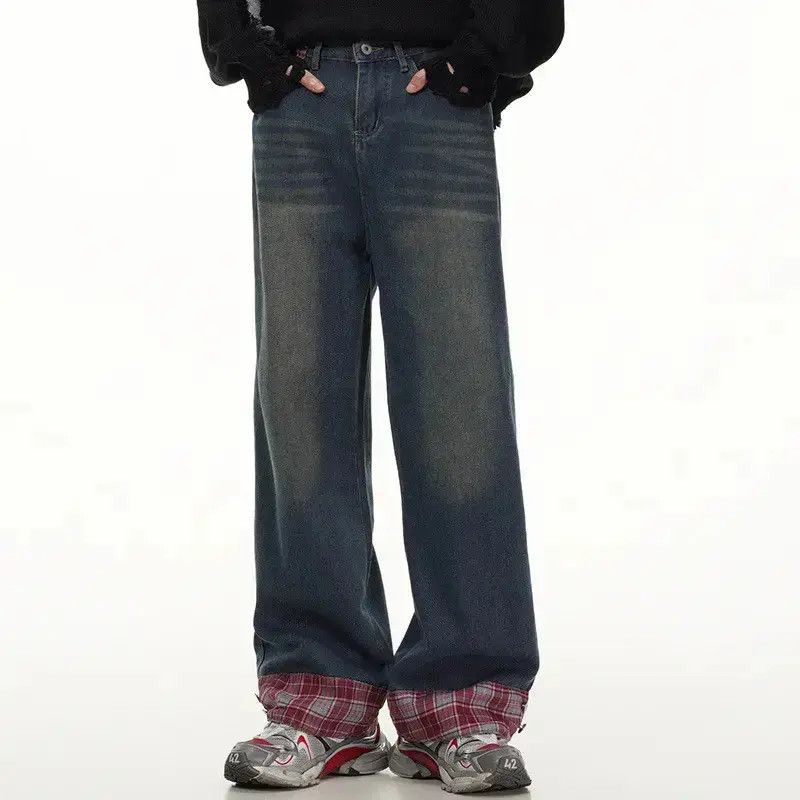Japanese Brand Retro loose straight tube plaid jeans Size US 32 / EU 48 - 6 Thumbnail