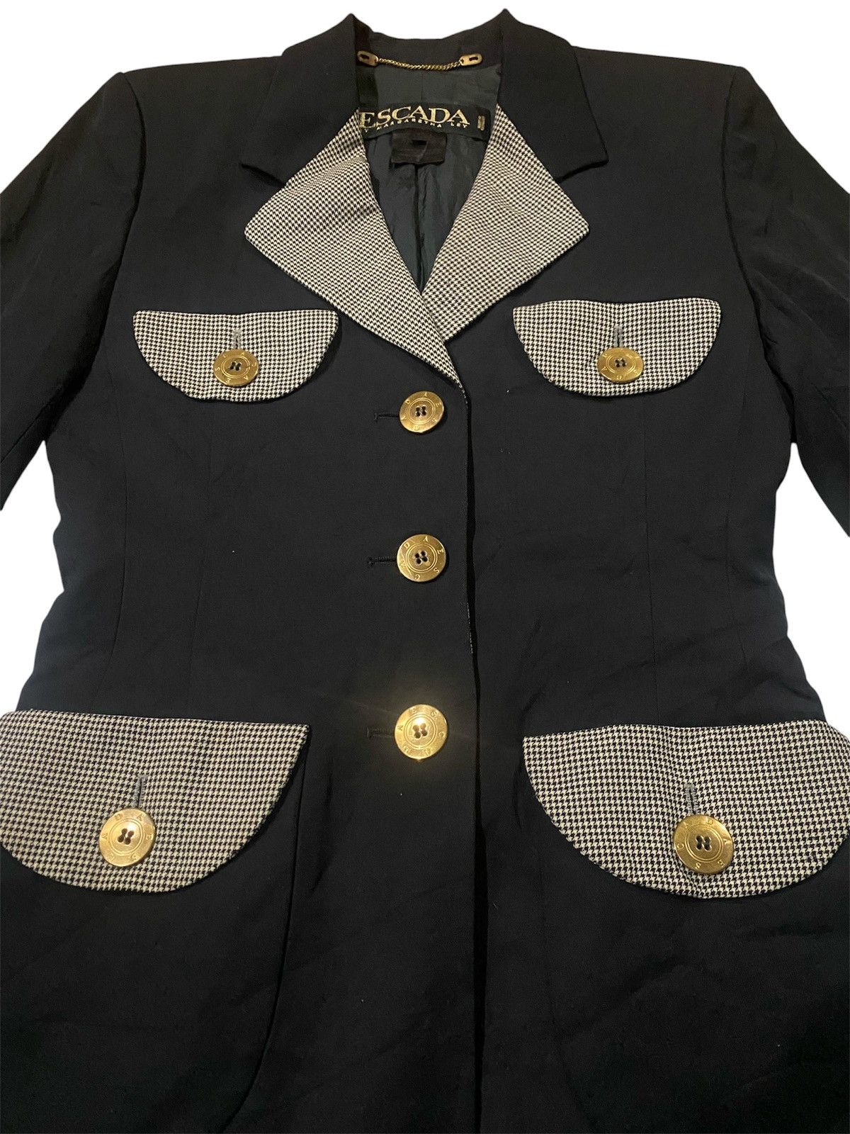 Escada Escada Houndstooth Patterned Lapels And Pocket Flaps Blazer Size XXS / US 00 / IT 34 - 2 Thumbnail