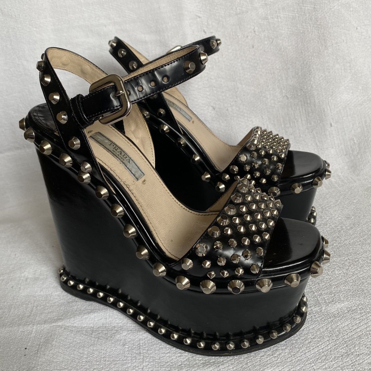 Prada Prada Studded Leather Wedge Platform Sandals Size US 6 / IT 36 - 1 Thumbnail