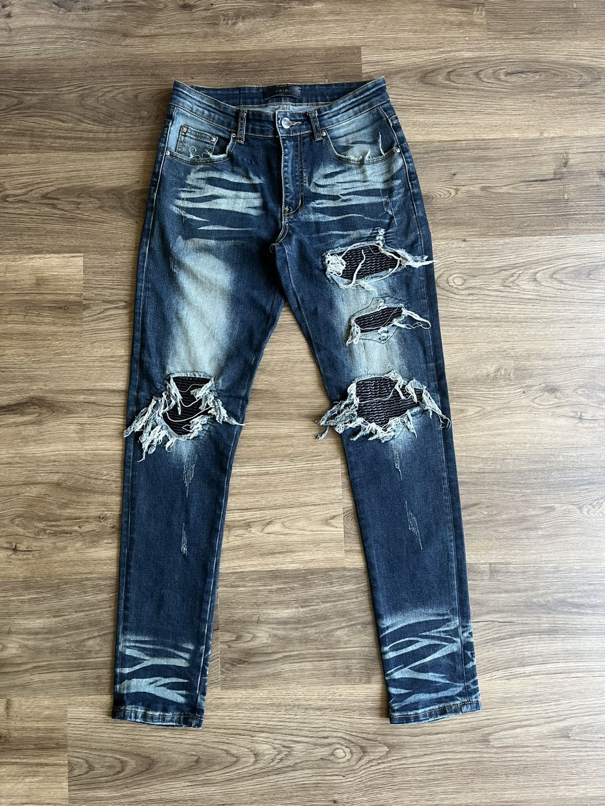 Amiri Amiri MX1 Cracked Blue Black Denim Jeans Size 30 | Grailed