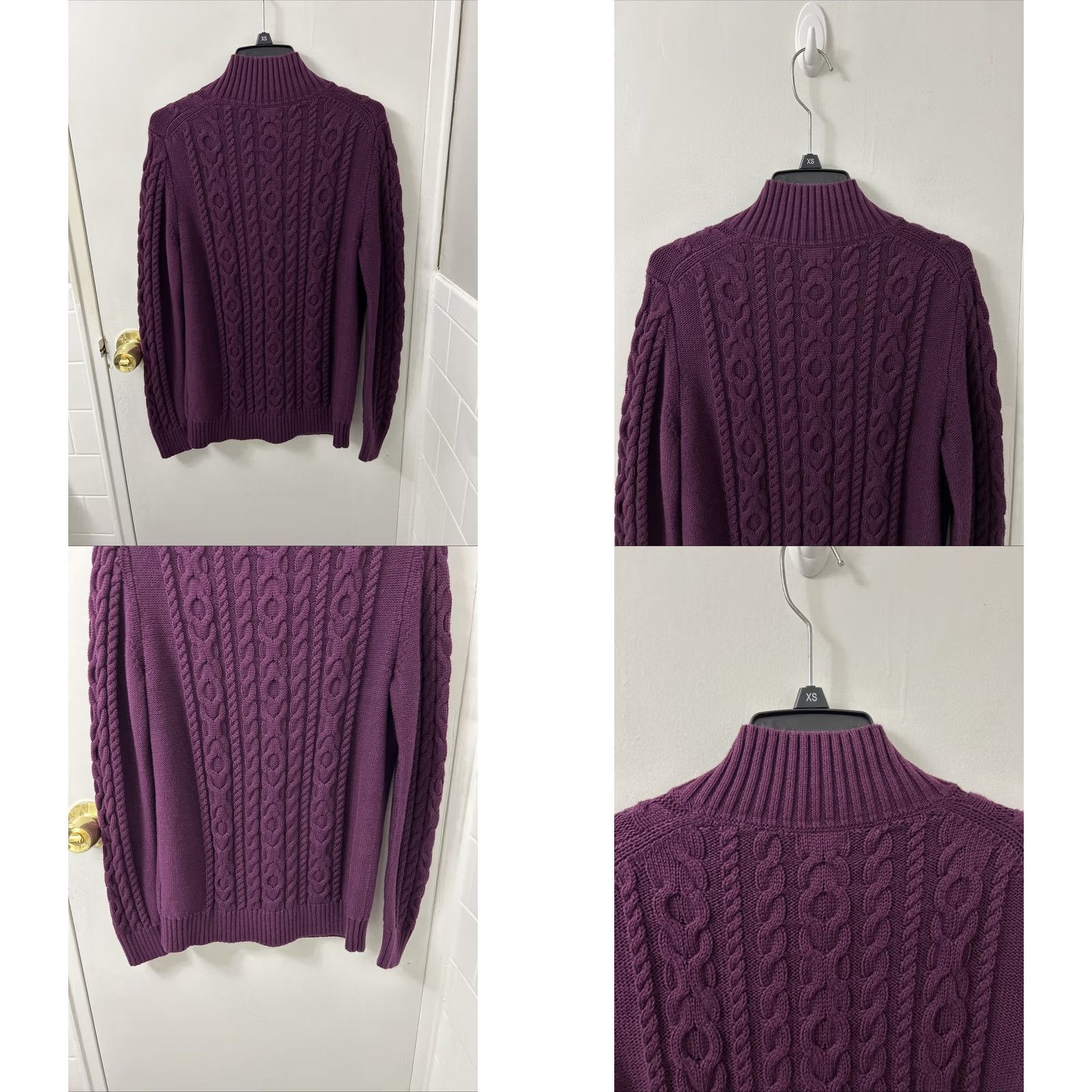 Doublet LL Bean Double L Sweater Womens M Burgundy Red Cable Knit Full Zip Mock Neck Cardigan 100% Cotton Regular Size M Womens Color Red Size M / US 6-8 / IT 42-44 - 8 Thumbnail