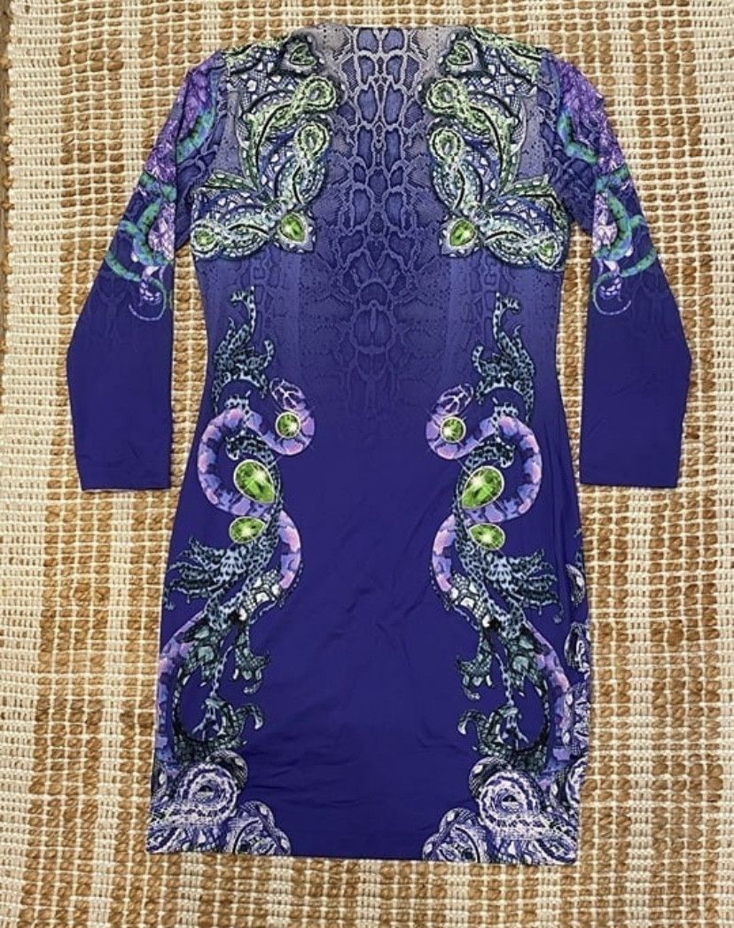 Just Cavalli Authentic Just Cavalli Purple Snakeskin Print Midi Dress Size M / US 6-8 / IT 42-44 - 2 Thumbnail