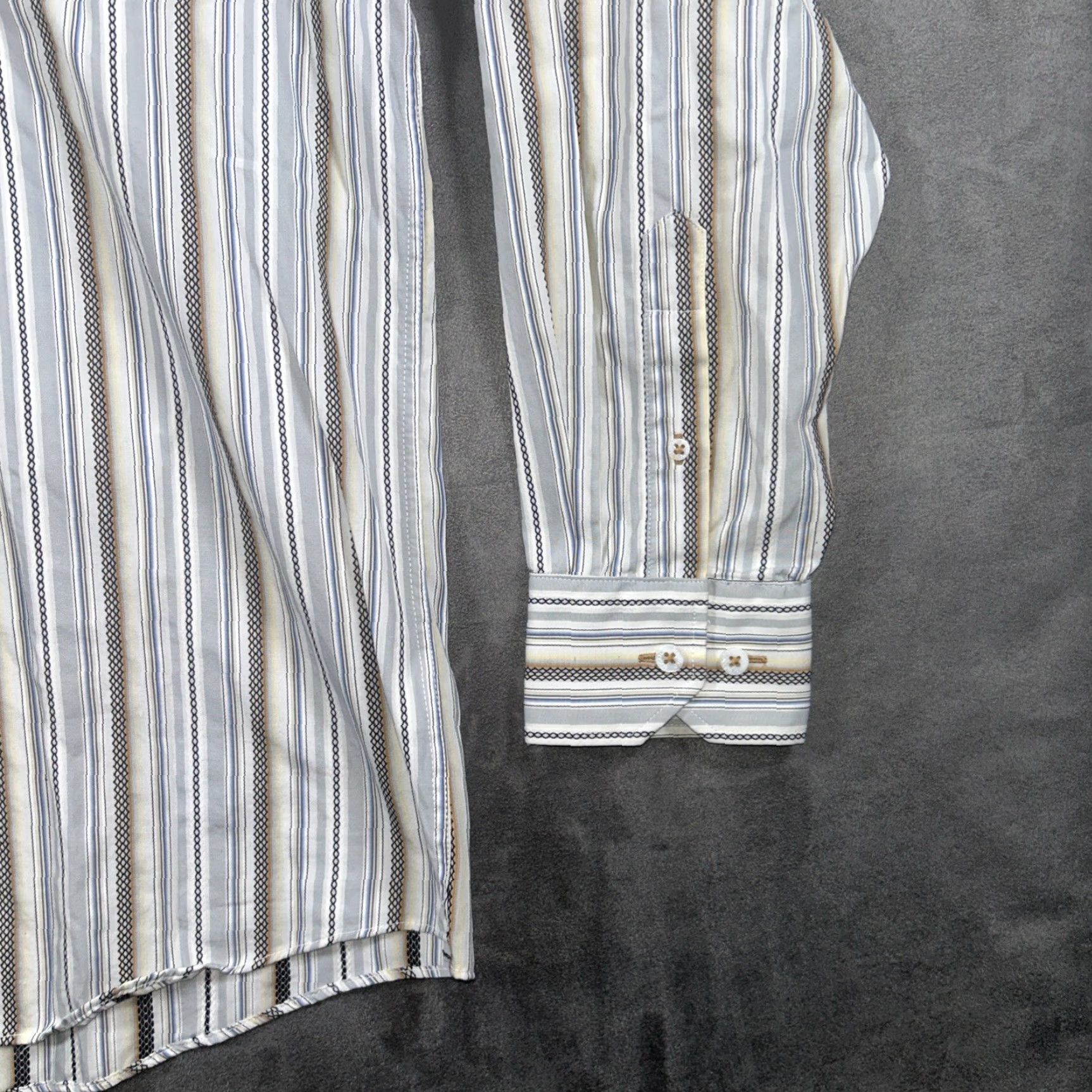 BUGATCHI Bugatchi Uomo XXL Mens Long Sleeve Button Down Shirt Striped White Size US XXL / EU 58 / 5 - 5 Thumbnail