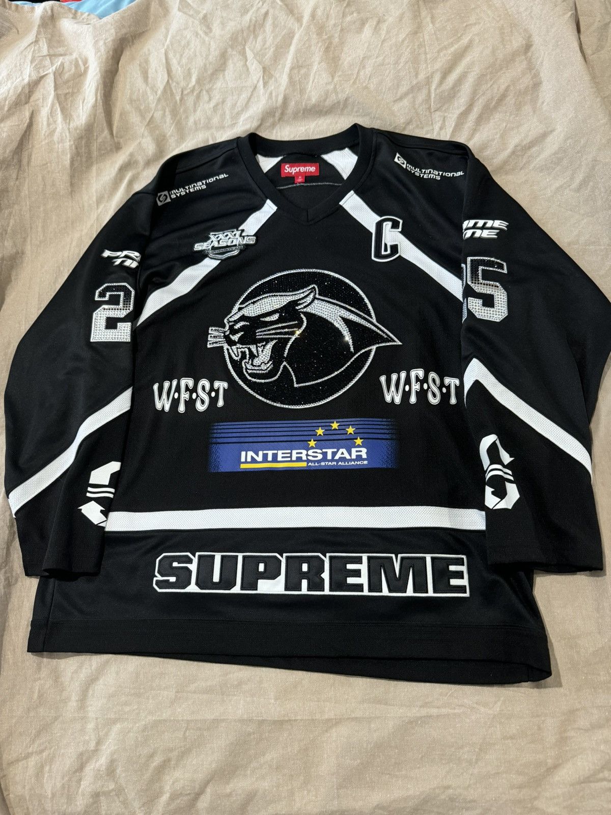 Supreme Supreme Rhinestone Hockey Jersey Black | Grailed