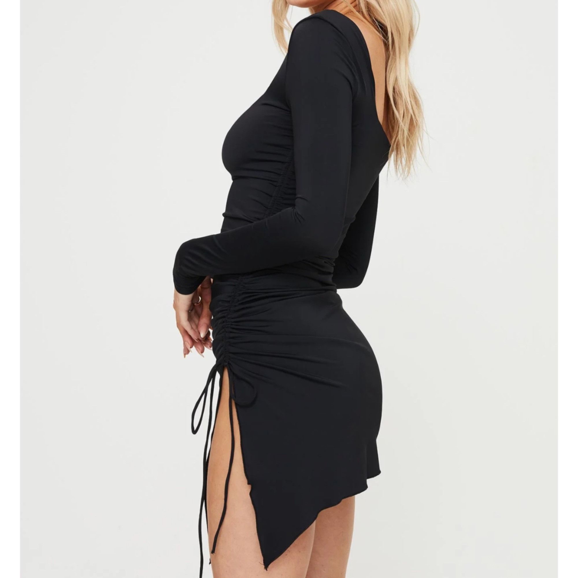 PRINCESS POLLY Princess Polly Black Long Sleeve Ruched Mini Dress Size 8 NW Size M / US 6-8 / IT 42-44 - 2 Thumbnail