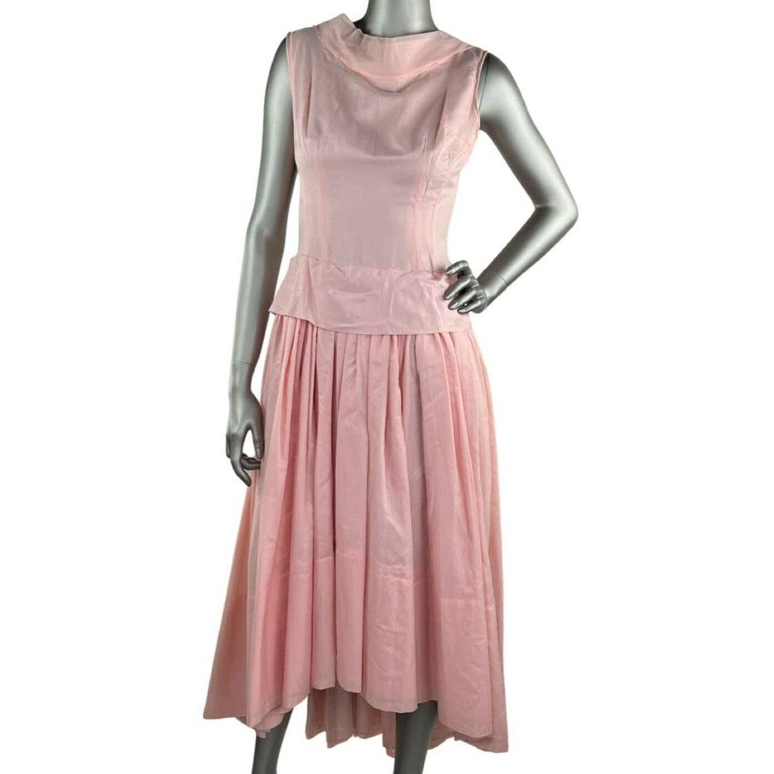 image of Vintage 1950-60S Pink Flocked Swiss Dot Dress Back Bow Small, Women's