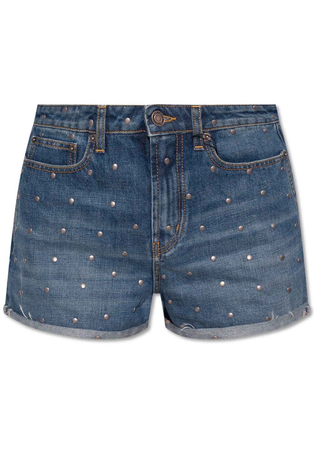 Saint Laurent Paris o1s1wg111024 High-Waisted Shorts Studded Fall Denim in Blue Size 26" / US 2 / IT 38 - 1 Thumbnail