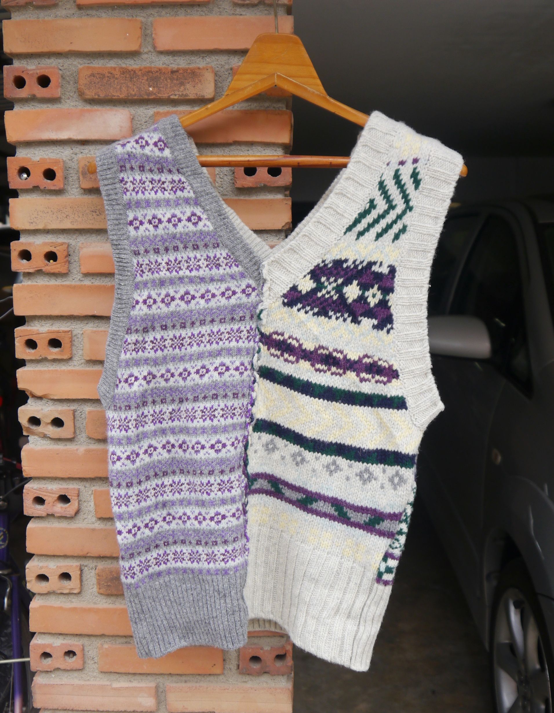 (J721) Beams Boy Maturely Purple Gray V neck Fair Isle Style