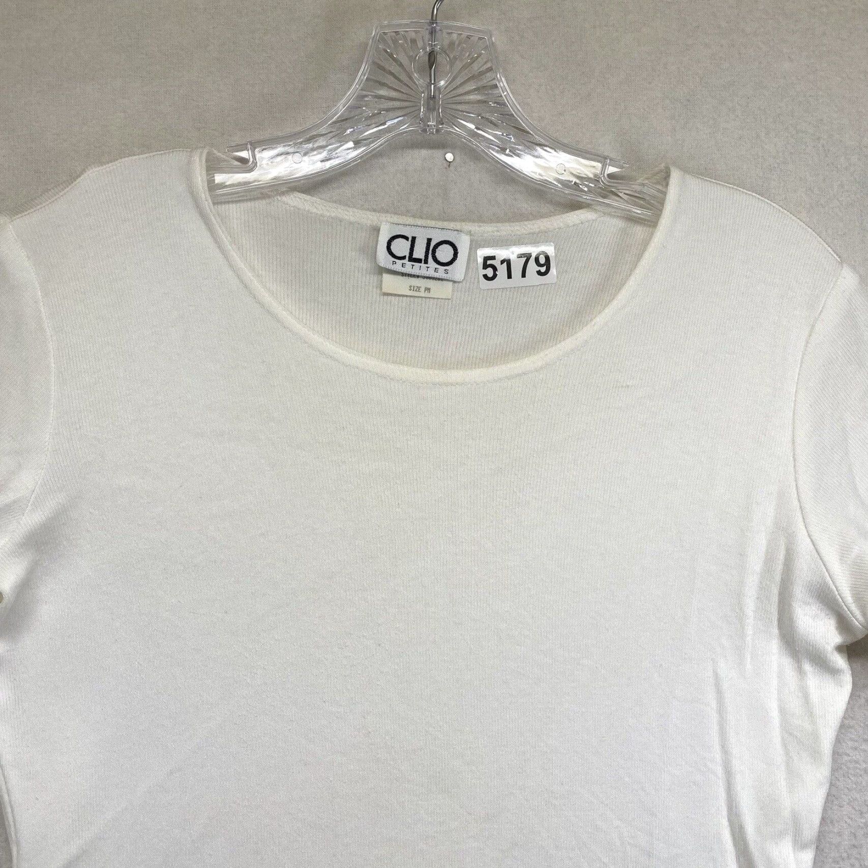 Vintage VINTAGE Clio White Blouse Petite Short Sleeve Round Neck USA 80s 90s Casual Woman Size M / US 6-8 / IT 42-44 - 3 Thumbnail