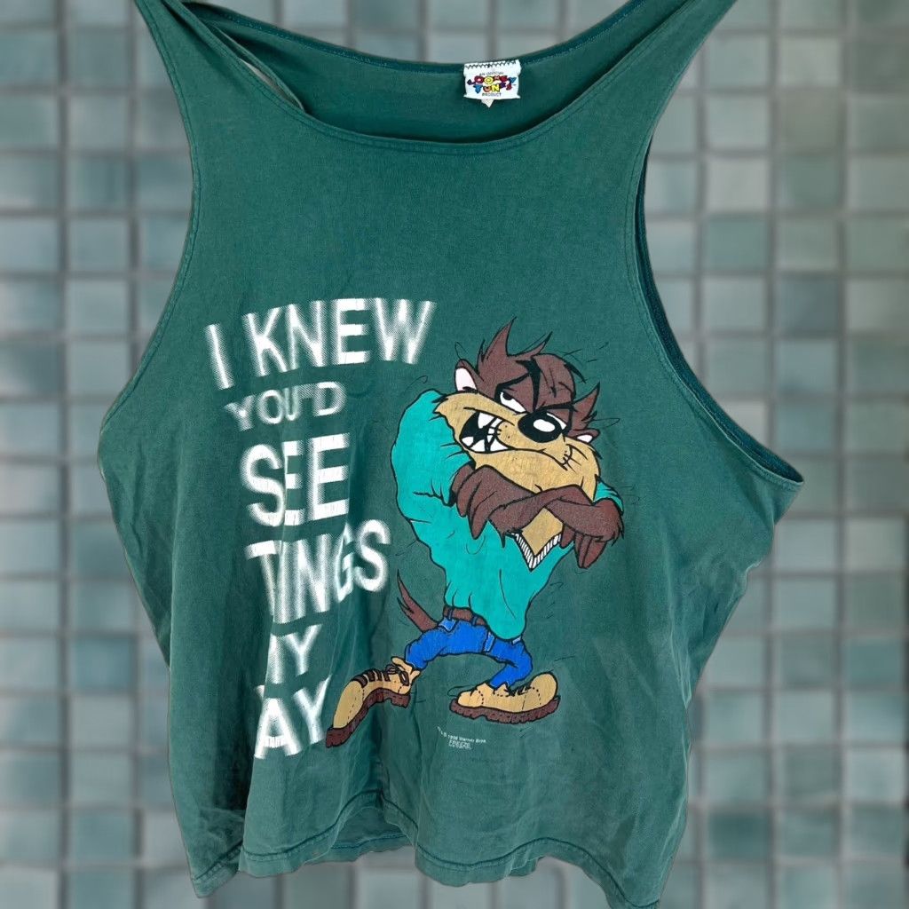 Vintage VINTAGE Looney Tunes Taz Tank Top Men Size L Green 90s Cartoon Looney Toons Animal Graphic Size US L / EU 52-54 / 3 - 1 Thumbnail