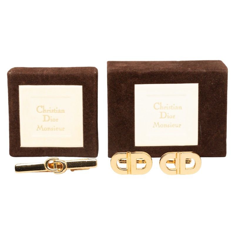 Dior Cd Logo Tie Pin & Cufflink Set in Gold, Men's Product Image