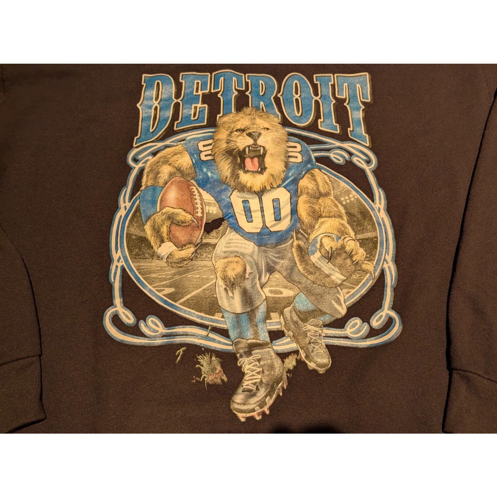 Jerzees Detroit Lions Graphic Crewneck Sweatshirt Black Mens XL Fleece Pullover Size US XL / EU 56 / 4 - 2 Thumbnail