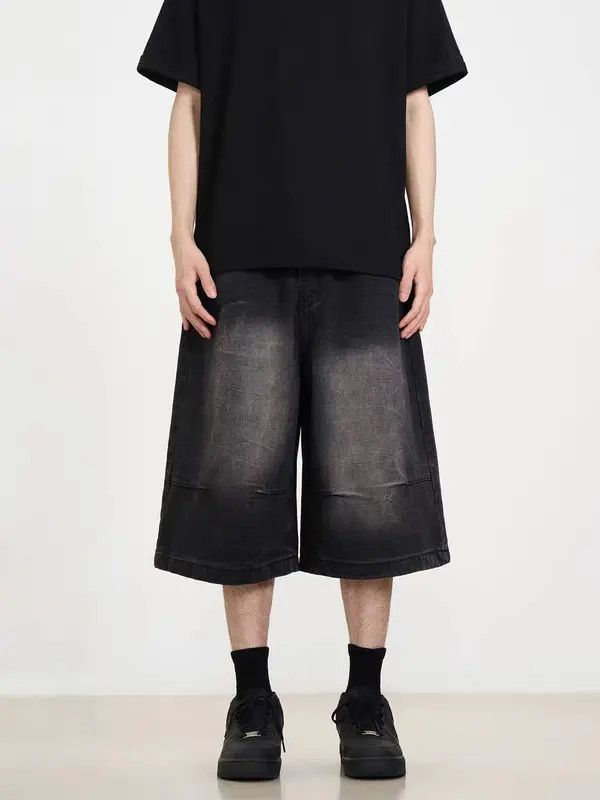 Japanese Brand VIBE Washed distressed black baggy denim shorts Size US 32 / EU 48 - 2 Thumbnail