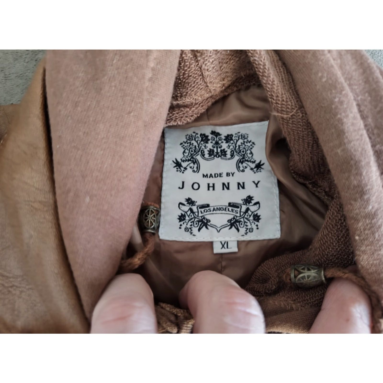 Vintage Made By Johnny Carmel Jacket Med Womens Brown Faux Leather Two Layers EUC Size M / US 6-8 / IT 42-44 - 7 Thumbnail