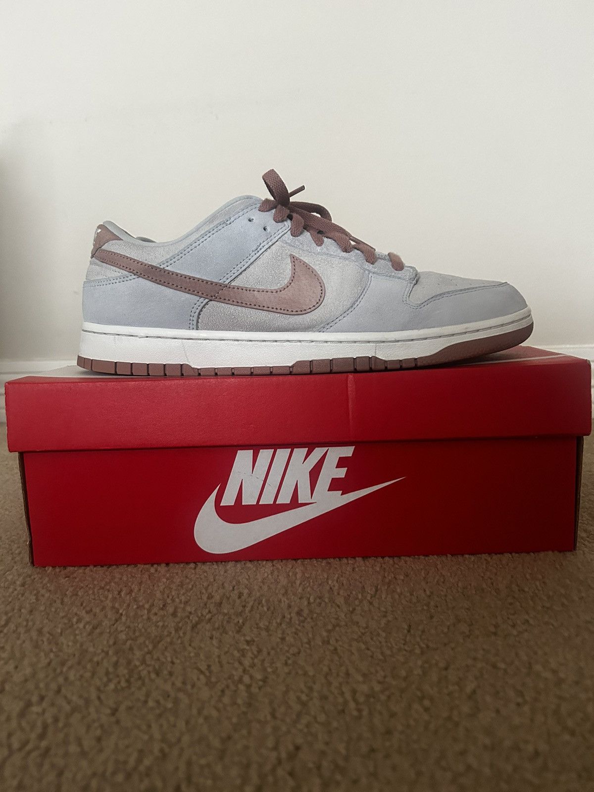 image of Nike Dunk Low Fossil Rose Shoes in Blue, Men's (Size 12.5)