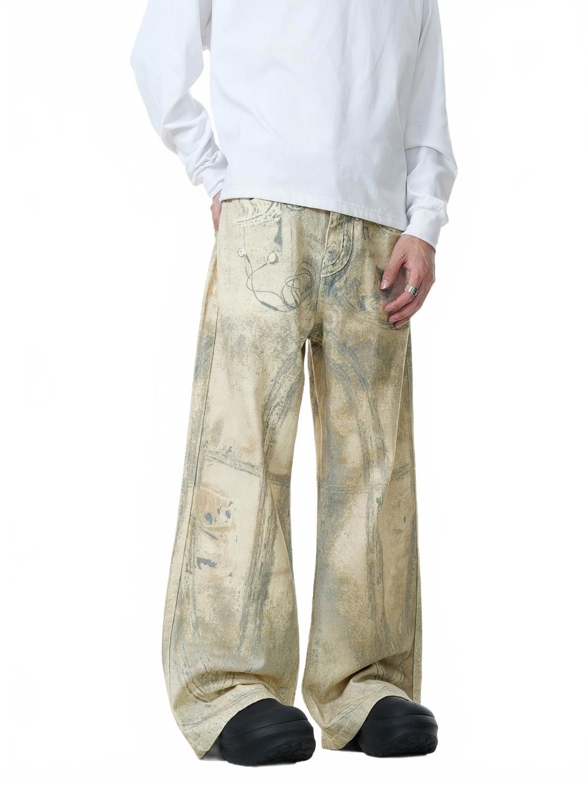 Japanese Brand Beige Wide Leg Casual Pants, Baggy Relaxed Fit Pants Size US 32 / EU 48 - 1 Thumbnail