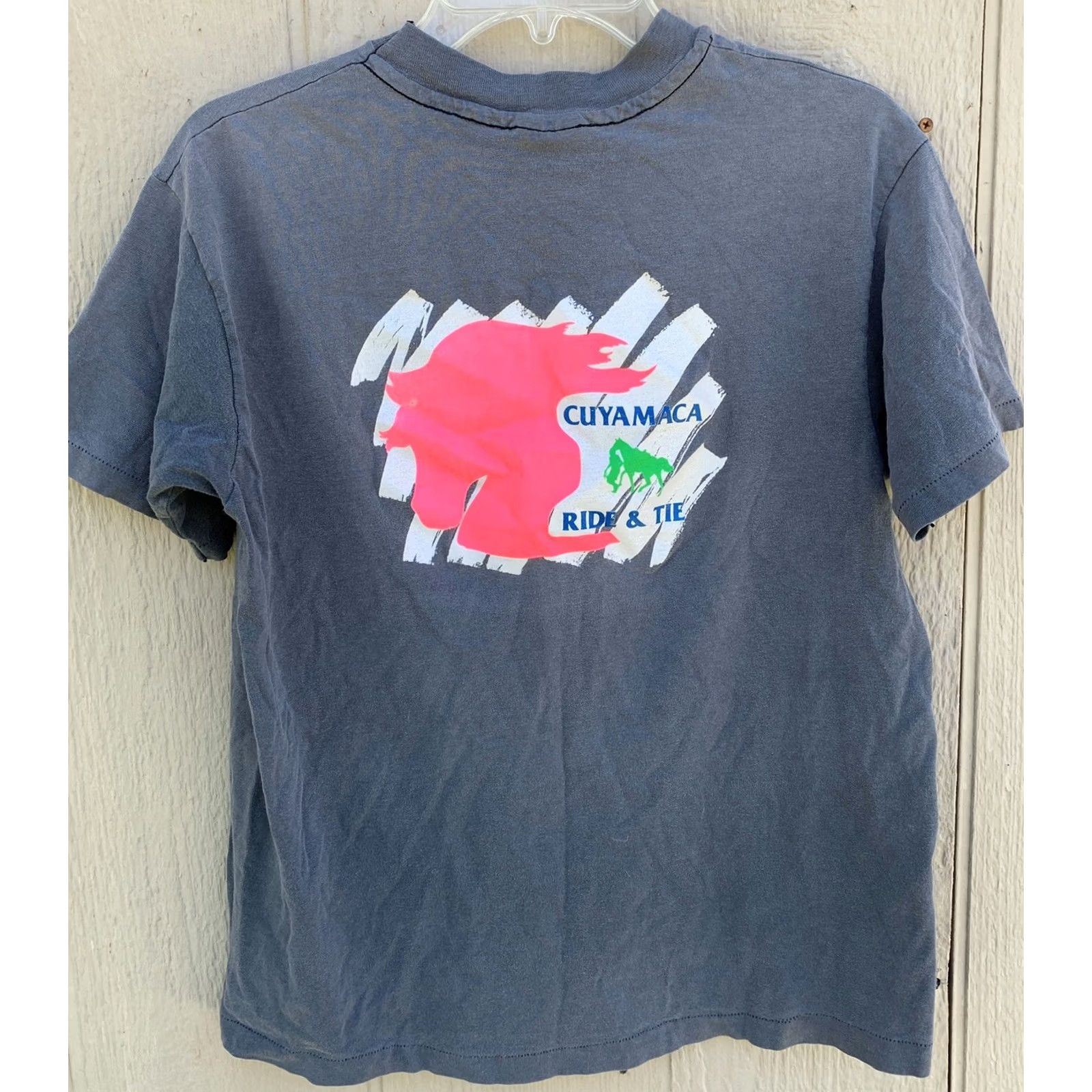 Hanes VINTAGE Hanes Cuyamaca Ride & Tie T Shirt Graphic Tee 80s 90s L Mens Gray Neon Graphics Back Front Size US L / EU 52-54 / 3 - 7 Thumbnail