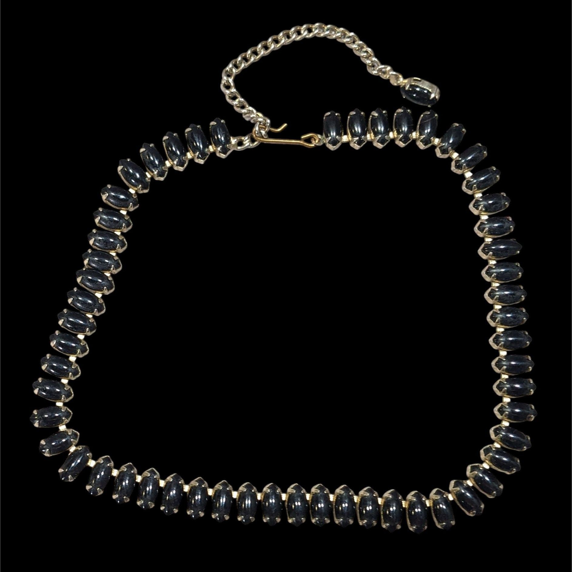 Other Vintage 60s Gothic Black Marquis Gemmed Necklace In Silver T Size ONE SIZE - 2 Thumbnail