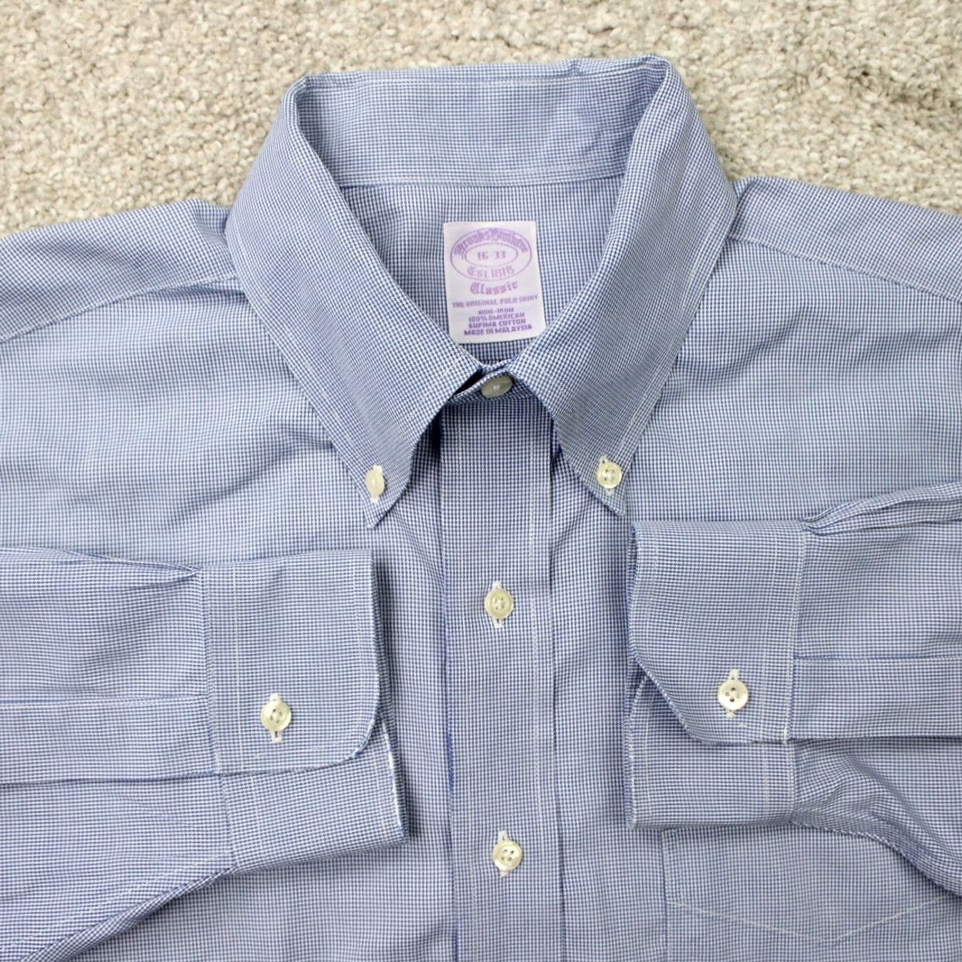 Brooks Brothers Brooks Brothers Classic Shirt Men 16,33 Blue Non-Iron American Supima Cotton L/S Dress Shirt Regular Size 16 Mens Blue Size US L / EU 52-54 / 3 - 2 Thumbnail