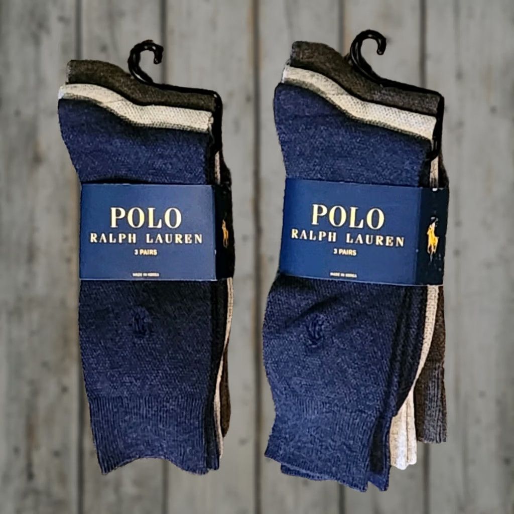 Polo Ralph Lauren Ralph Lauren Mens Socks 3 pack Navy Gray Mid Calf Ankle Crew Super soft Comfort fit Reinforced heel & toe Multicoloured Ceramic? Size ONE SIZE - 1 Thumbnail