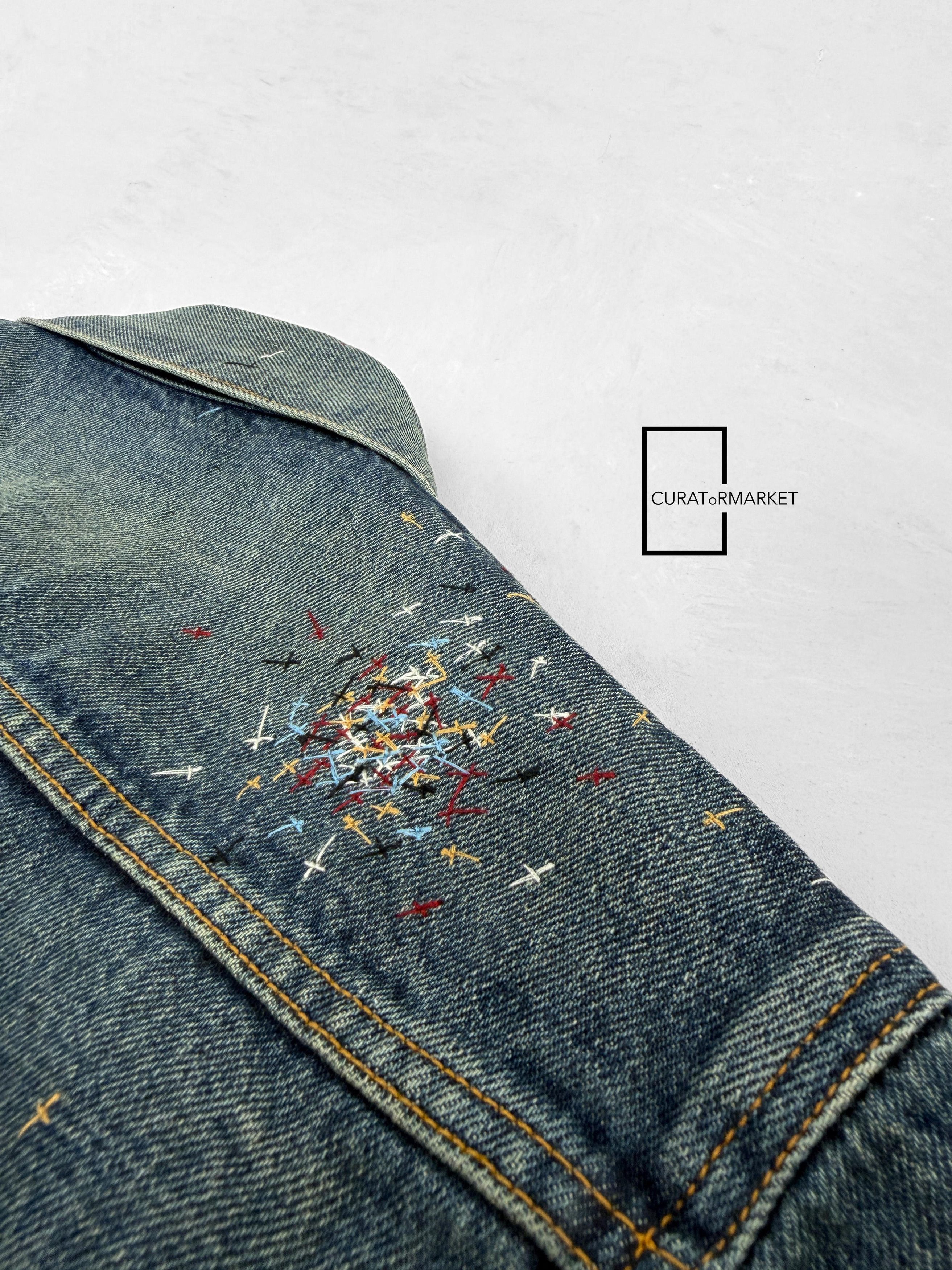 Undercover Cross Stitched Embroidered Indigo Cropped Denim Jacket FW24 Size US M / EU 48-50 / 2 - 10 Thumbnail