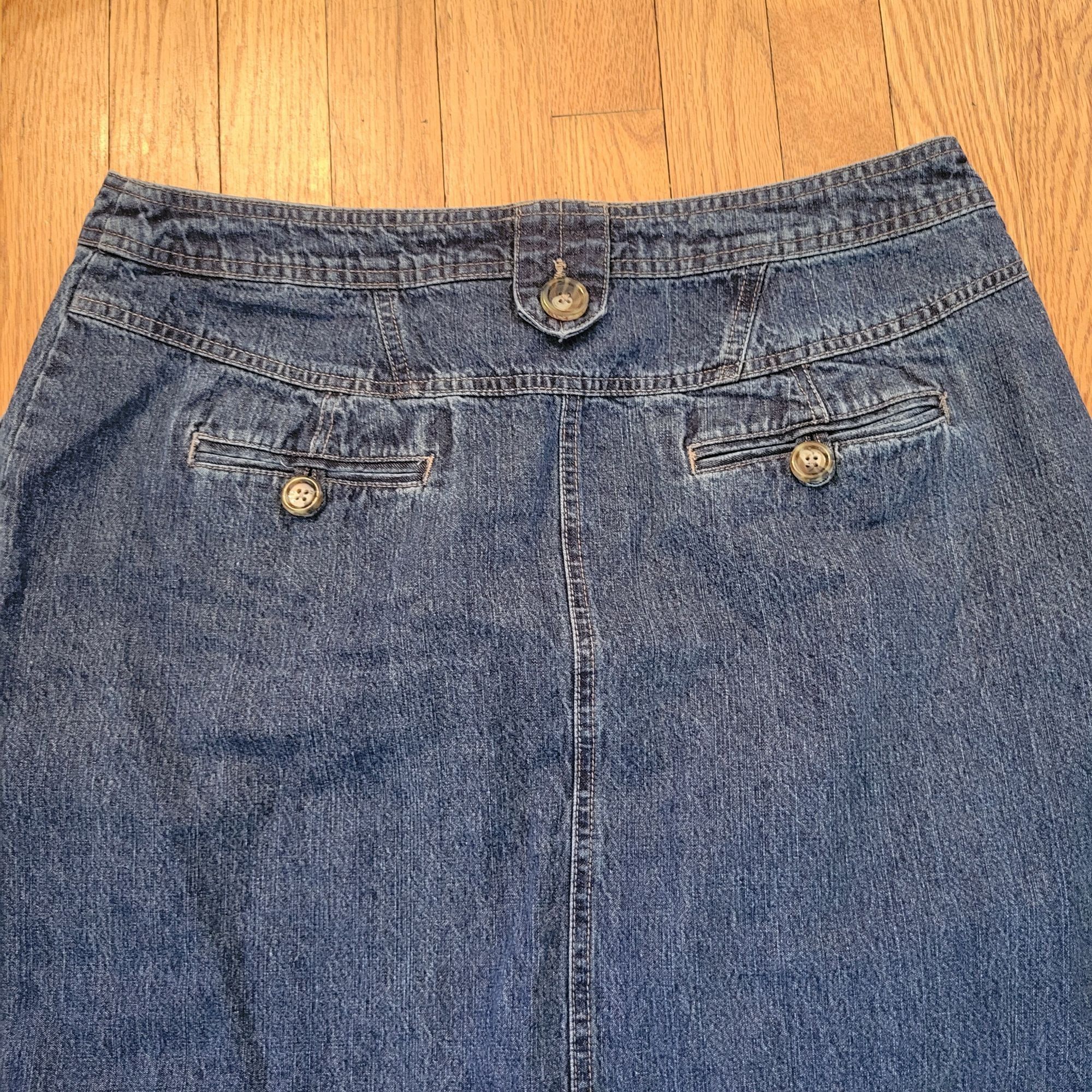 Vintage Kim Rogers 16 Denim A Line Skirt Pockets Blue Jean Modest Ch Size 38" / US 16 / IT 52 - 6 Thumbnail