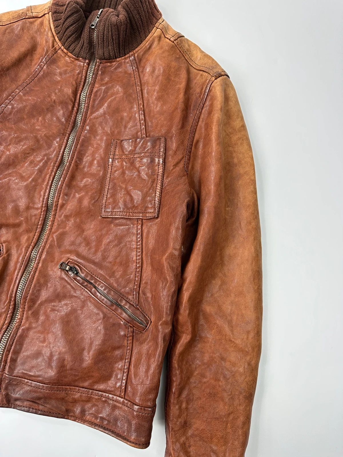Dolce & Gabbana Dolce Gabbana Brown Faded Chunky Wool Collar Leather Jacket Size US S / EU 44-46 / 1 - 4 Thumbnail