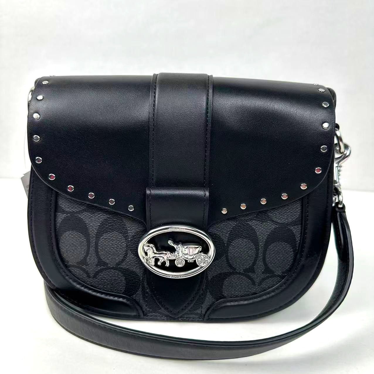 Coach Georgie Saddle Crossbody Sig Canvas Silver/Black C3593