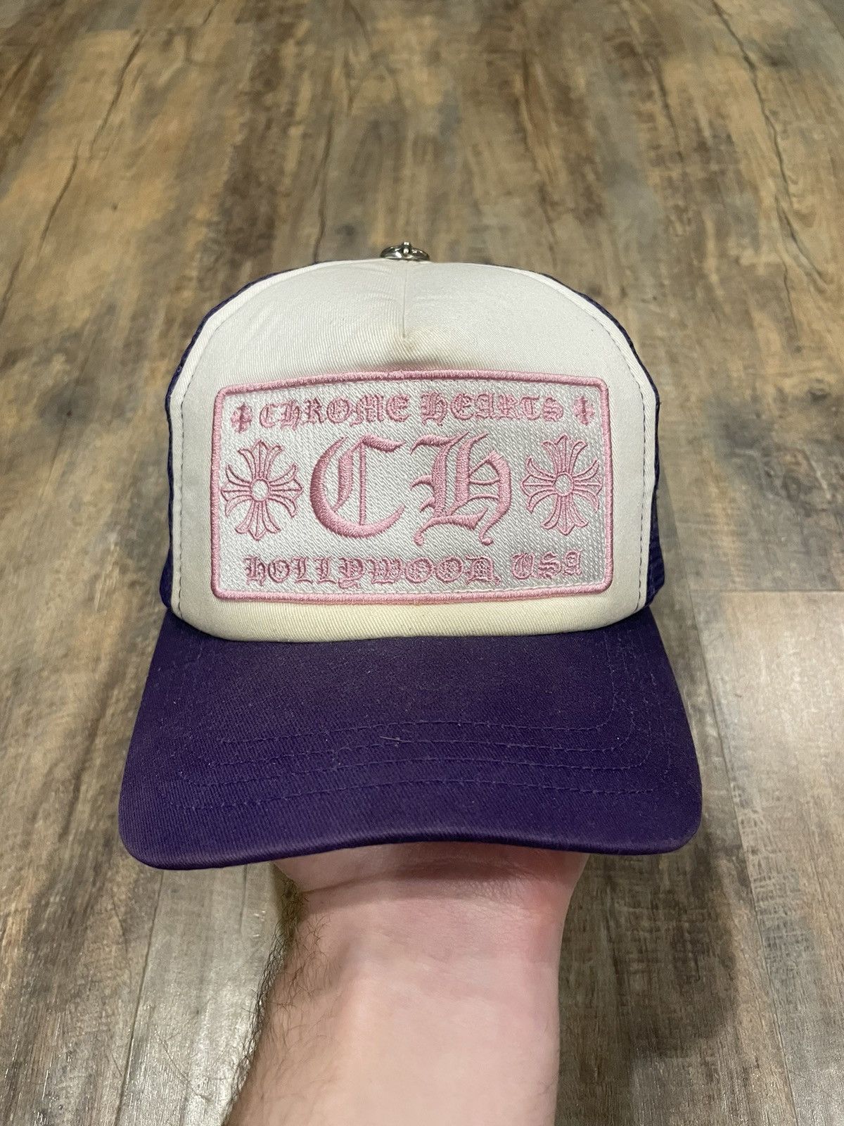 Pre-owned Chrome Hearts X Vintage Chrome Hearts Ch Hollywood Purple Trucker Hat Pink In Purple/white/pink