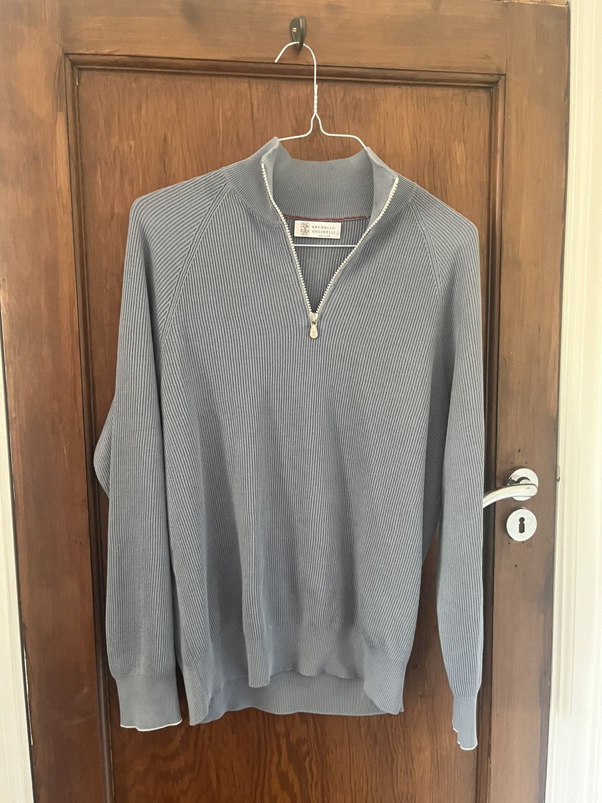 Brunello Cucinelli Brunello cucinelli light blue ribbed quarter zip size 50 Size US M / EU 48-50 / 2 - 1 Thumbnail
