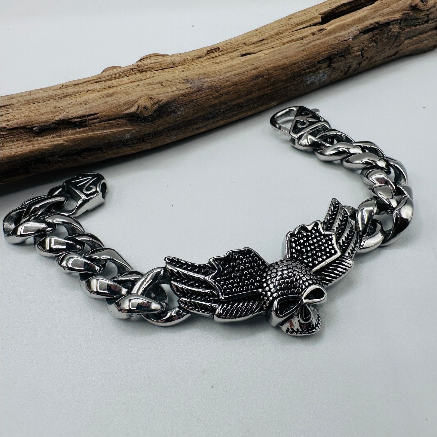 The Unbranded Brand Punk Wings Skull Head Stainless Steel Bracelet Size ONE SIZE - 1 Thumbnail